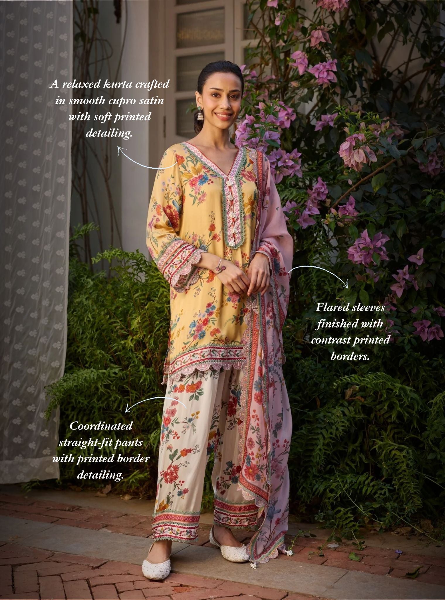 Kena Cupro Satin Mustard Kurta With Farshi Salwar
