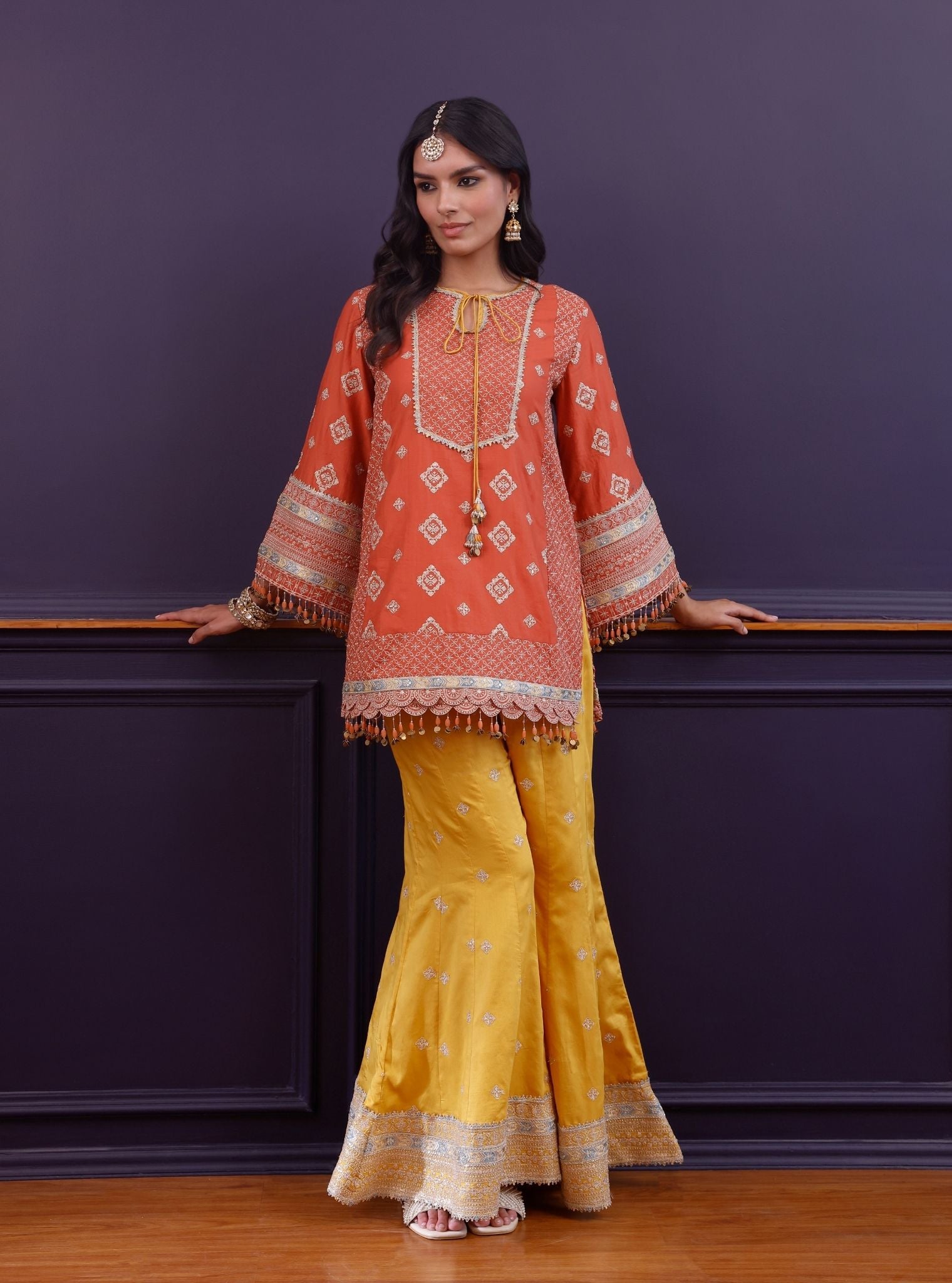 Hira Pima Satin Orange Kurta Set