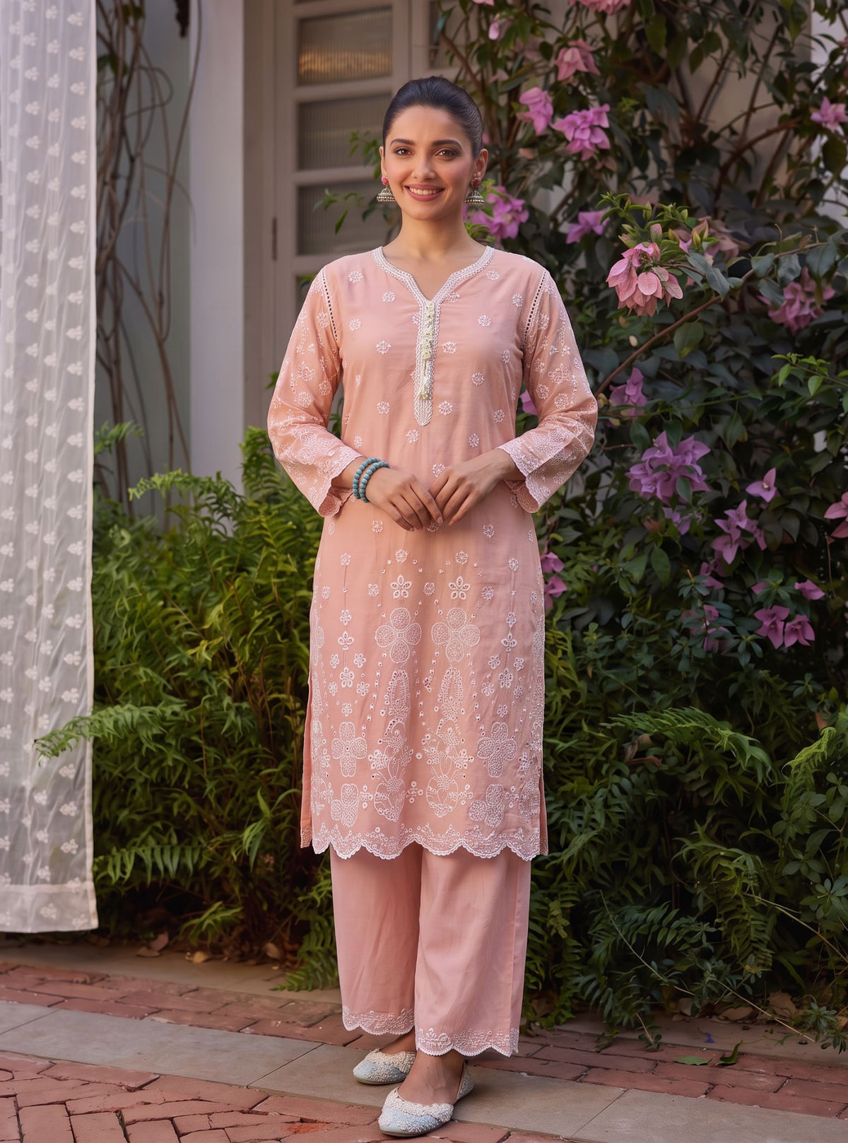 Zunae Supima Cotton Beige Kurta Set
