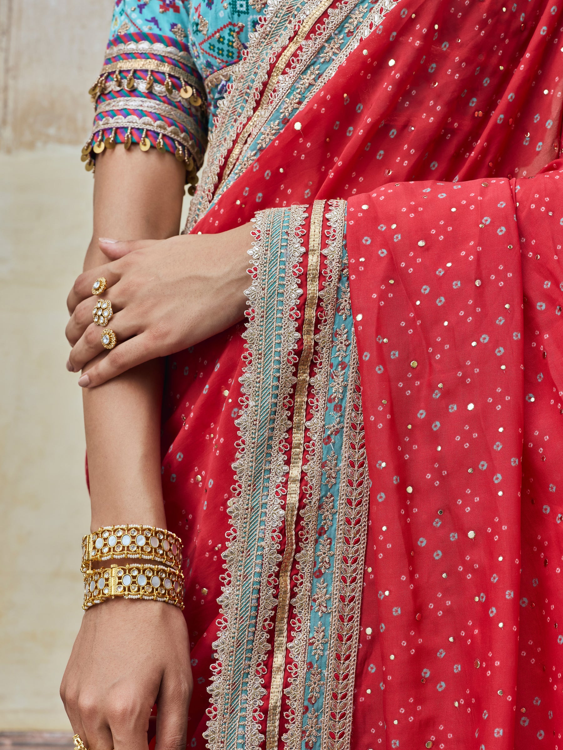 Subhi Bemberg HO Silk Printed Red Saree