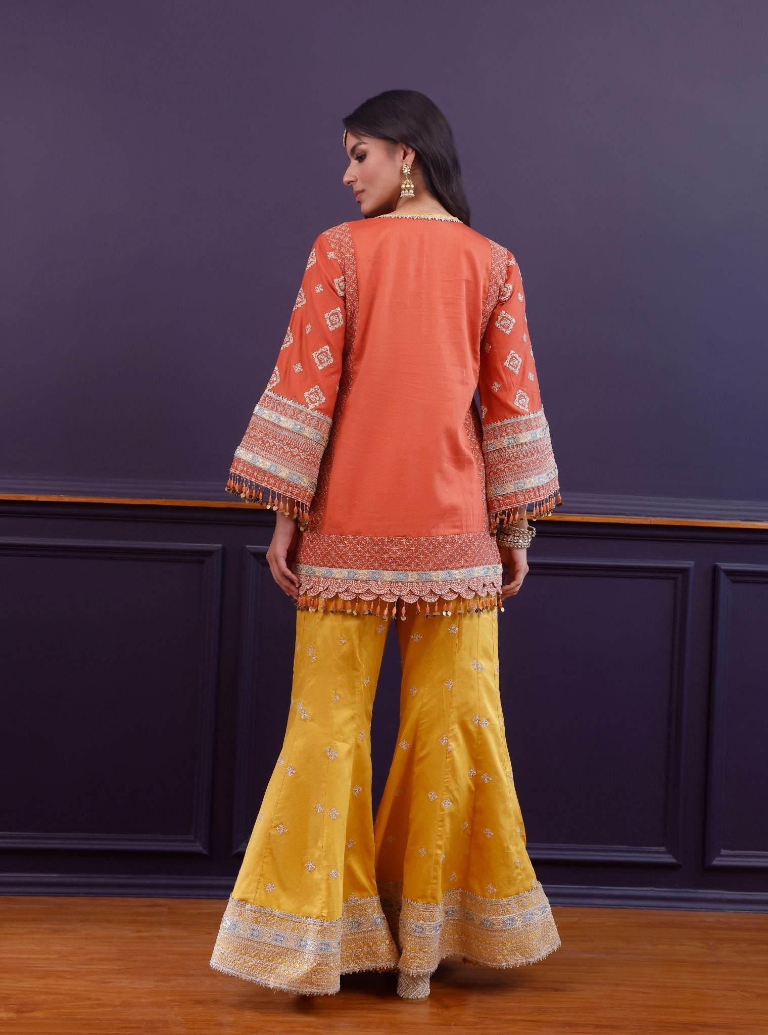 Hira Pima Satin Orange Kurta Set