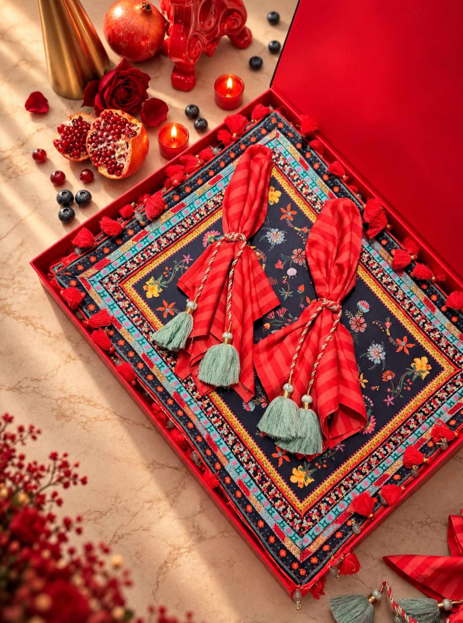 Midnight Bloom Printed Placemat Set in Navy