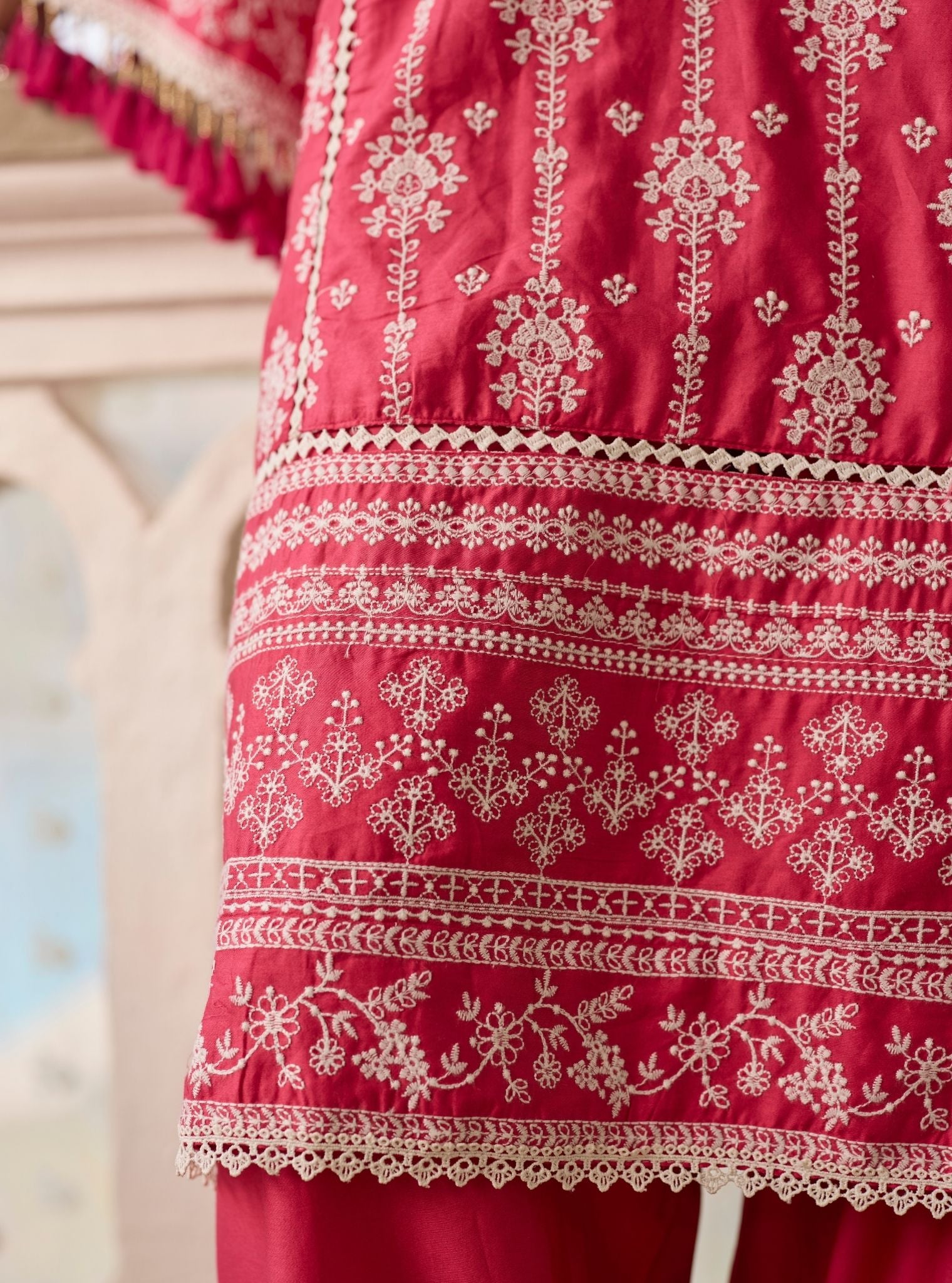 Lomeya Pima Satin Fuschia Kurta Set