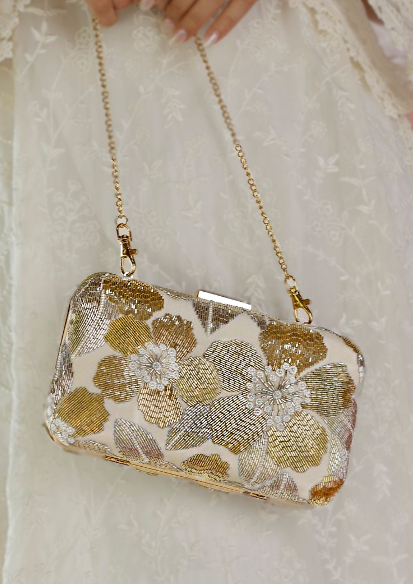 Mulmul Kamya Gold Clutch Bag