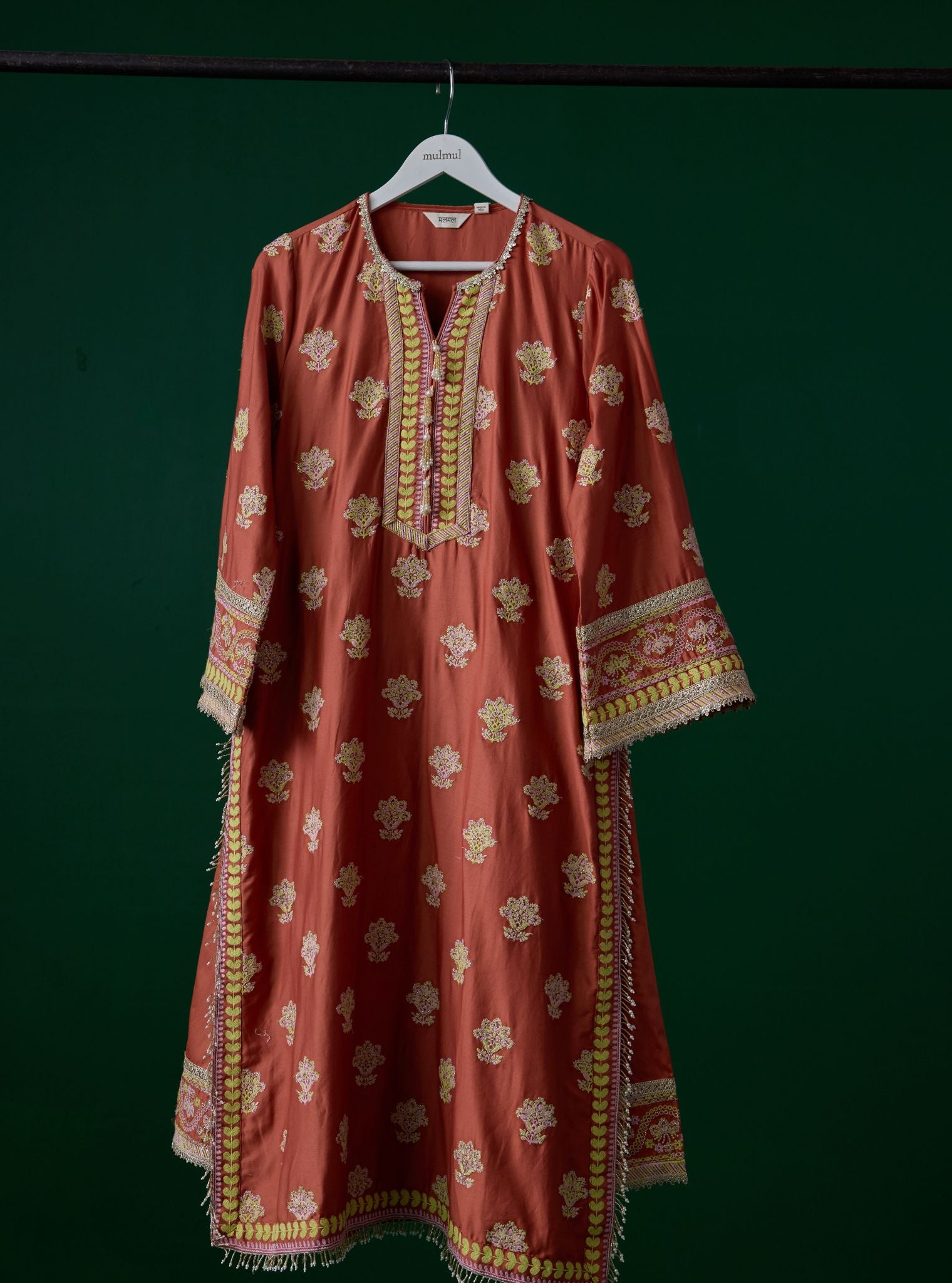 Ophel Pima Satin Orange Kurta Set