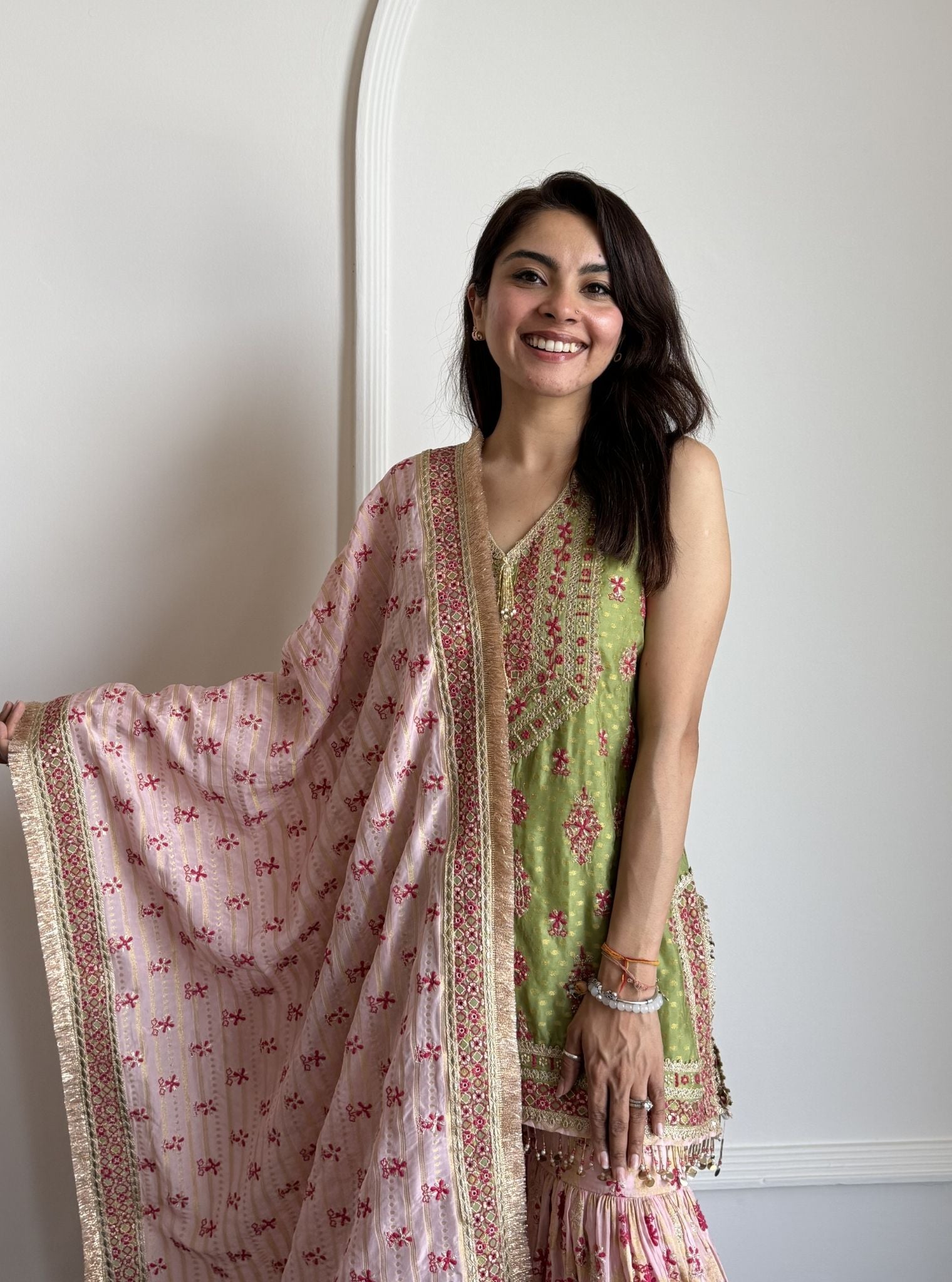 Dali Banarasi Green Kurta with Garara