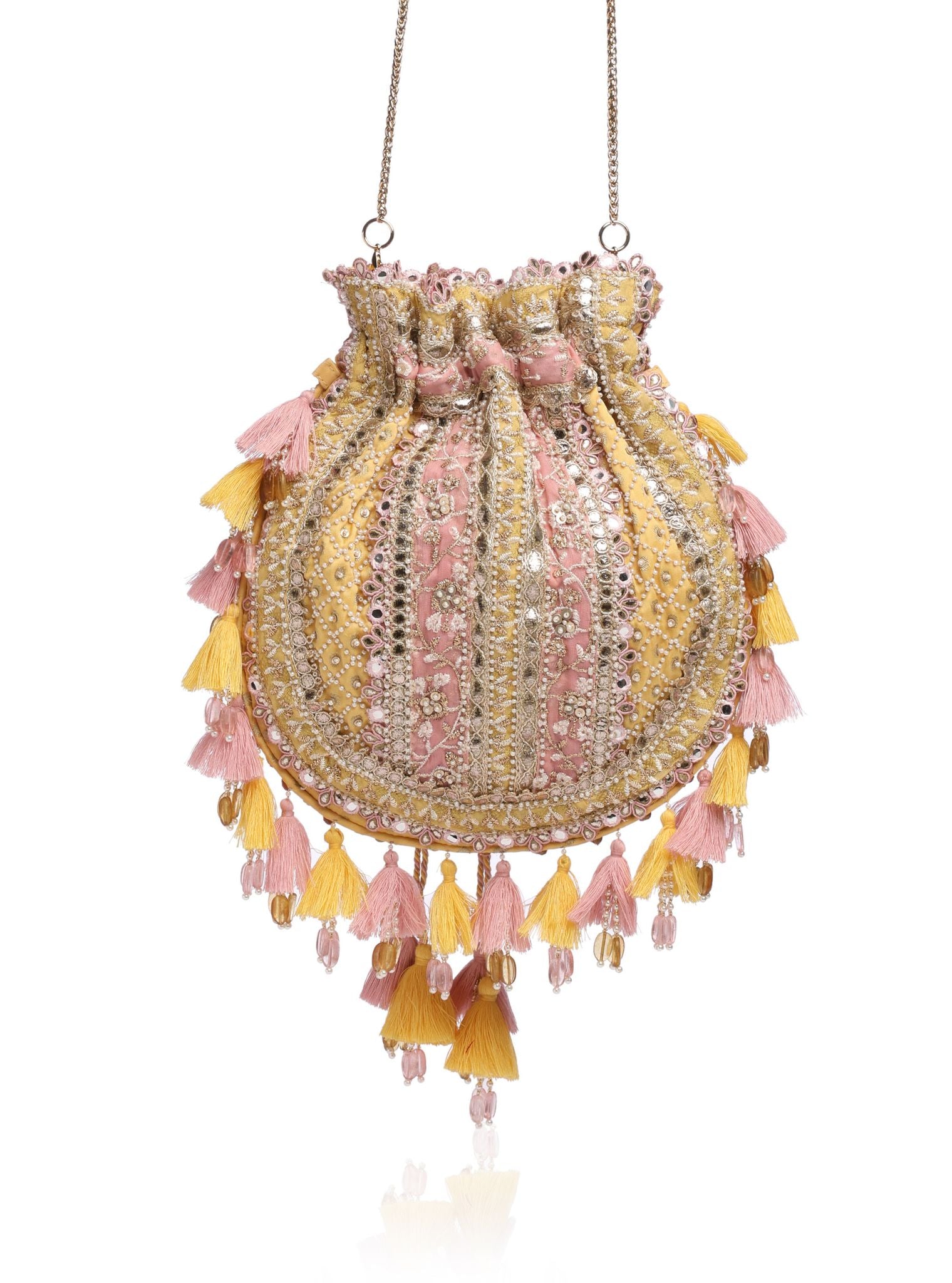 The Jodhpur Charm Yellow Potli Bag