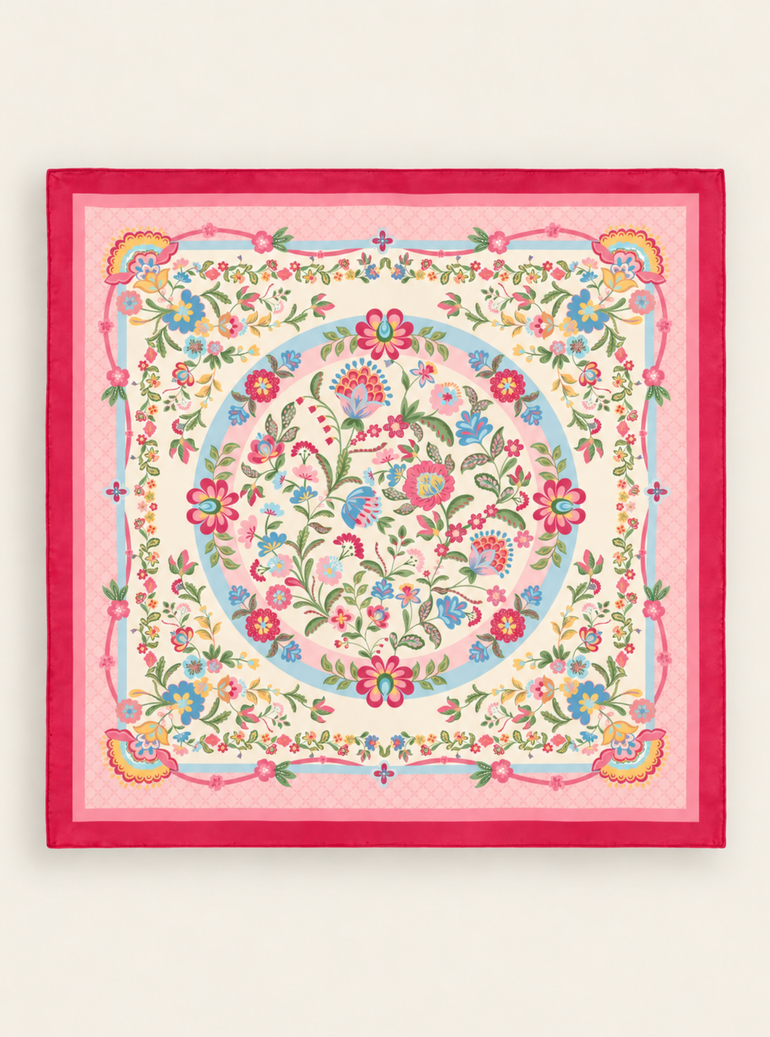 Aurore Cupro Satin Printed Pink Scarf