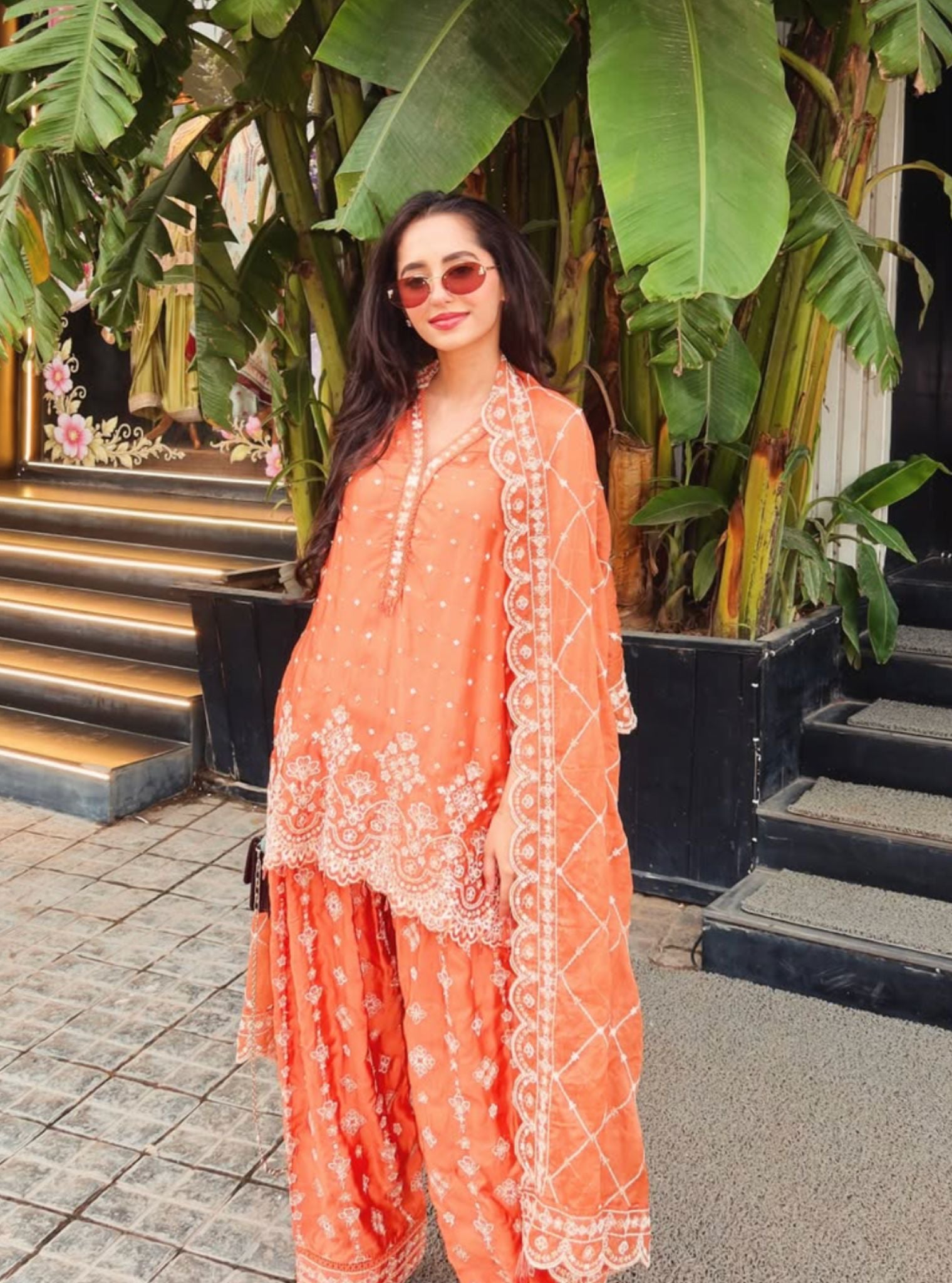 Novie Cupro Satin Orange Kurta Set
