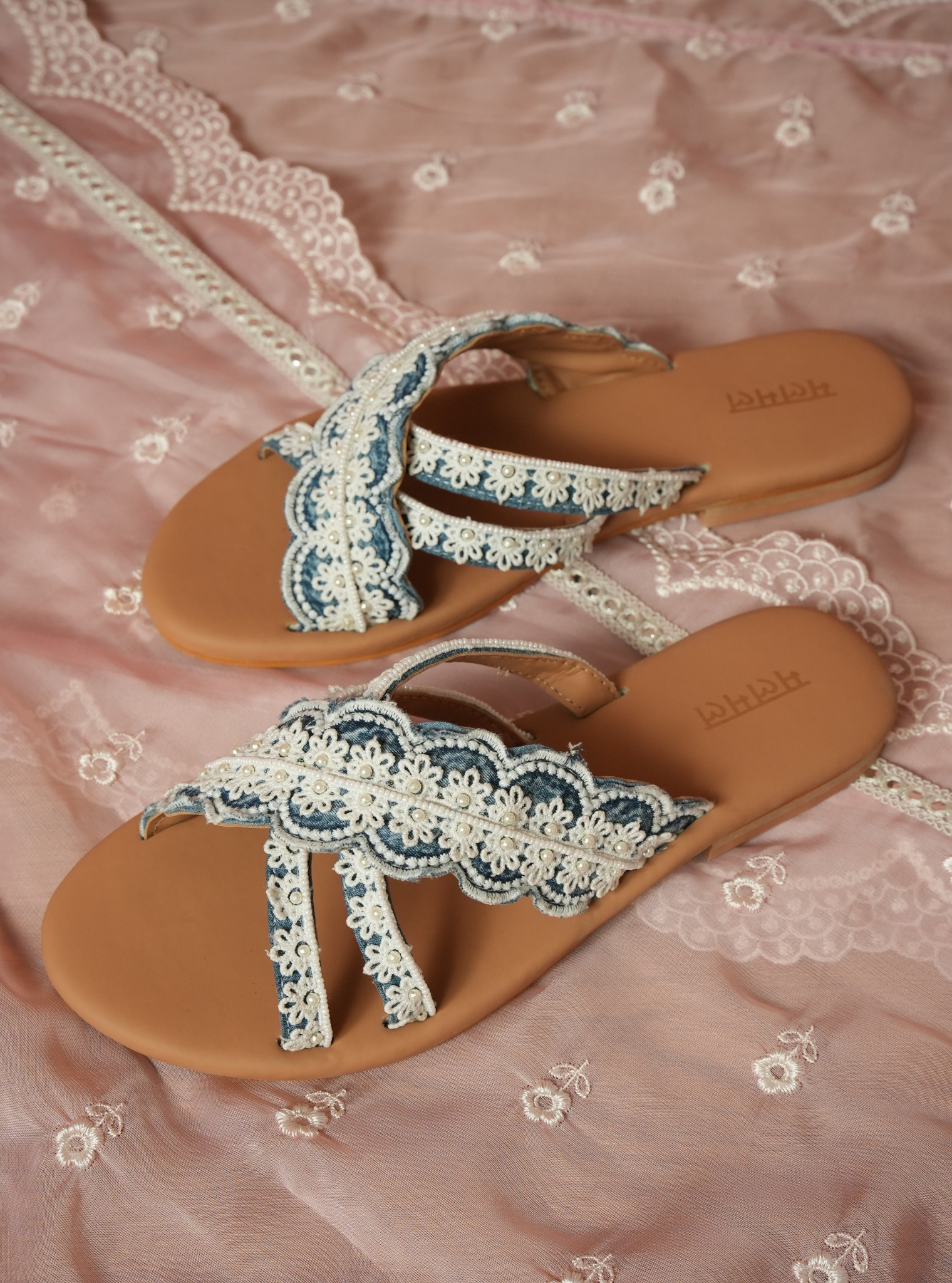 Bella Denim Cross Strap Flat