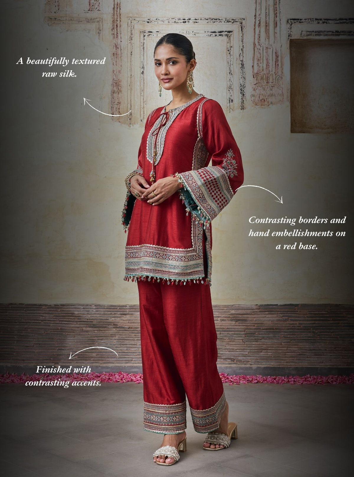 Rimya Bemberg Raw Silk Red Kurta Set
