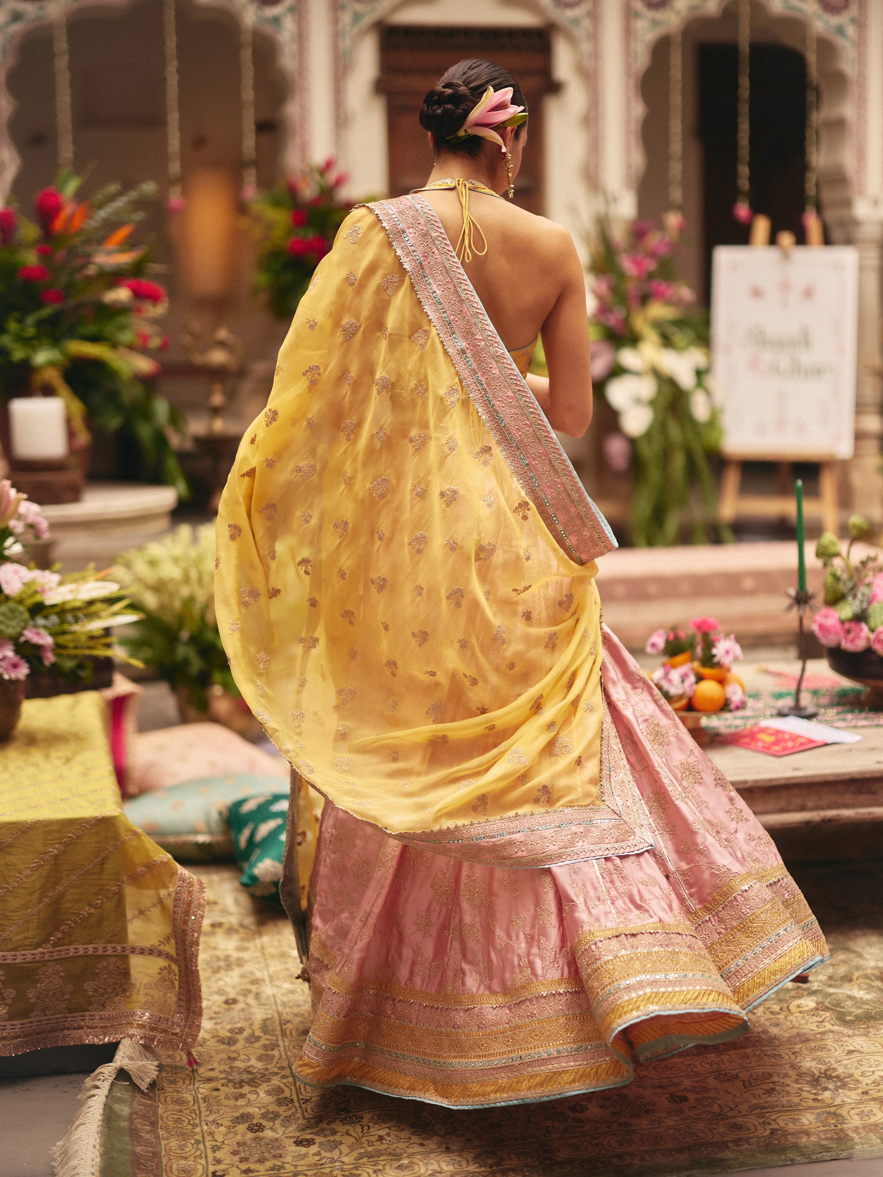 Abeer Cupro Satin Yellow Lehenga