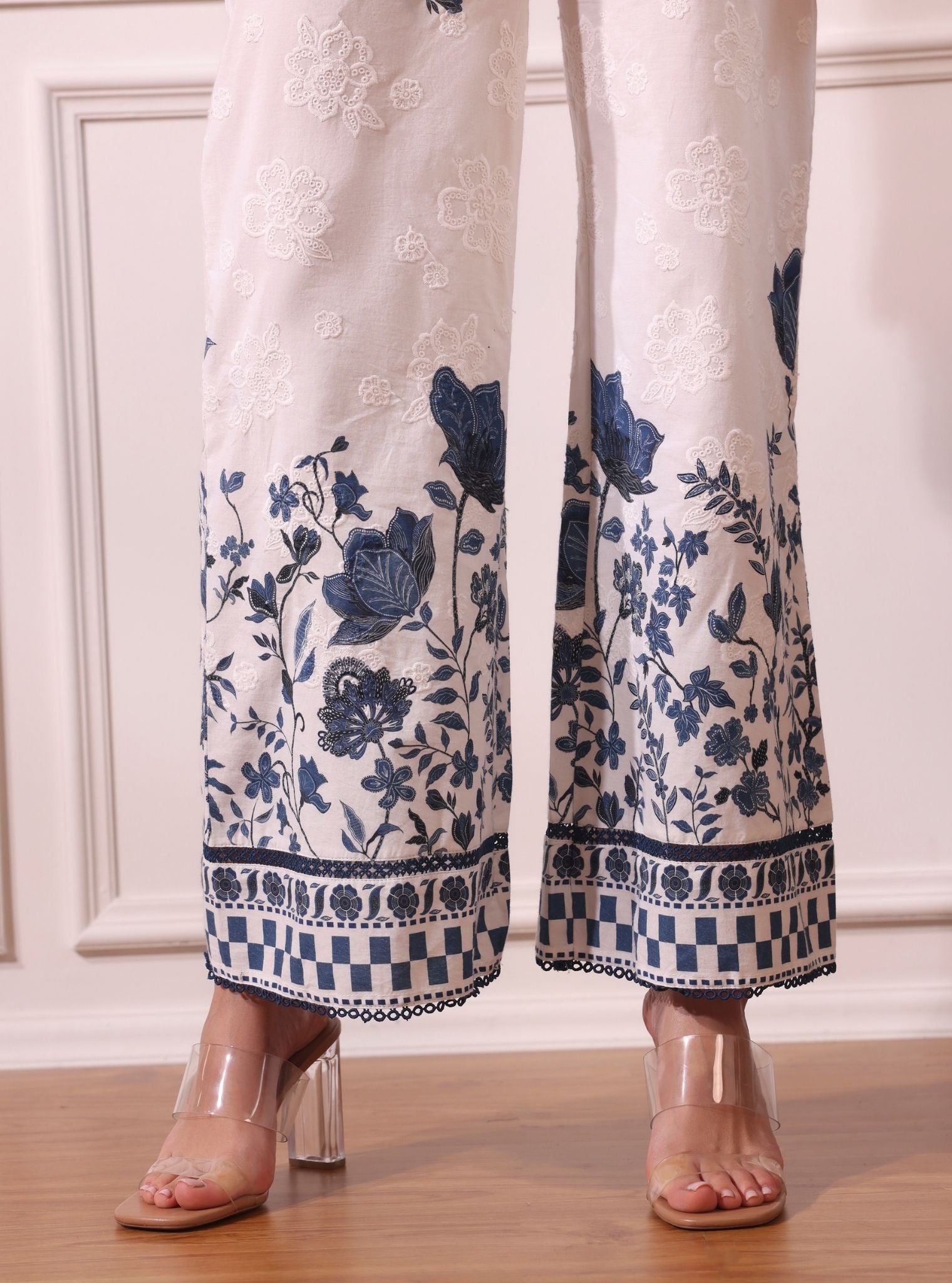 Ujjvala Supima Cotton White/Blue Co-ord Set