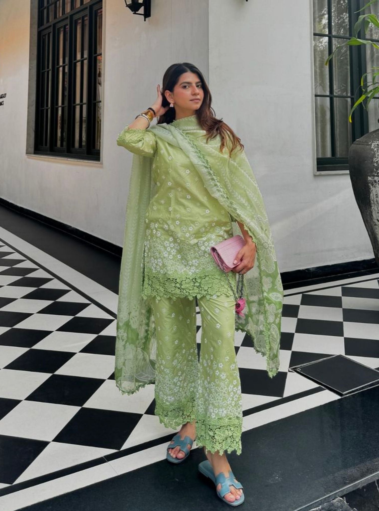 Mulmul Cotton Amiya Light Green Kurta With Mulmul Cotton Amiya Light Green Pant