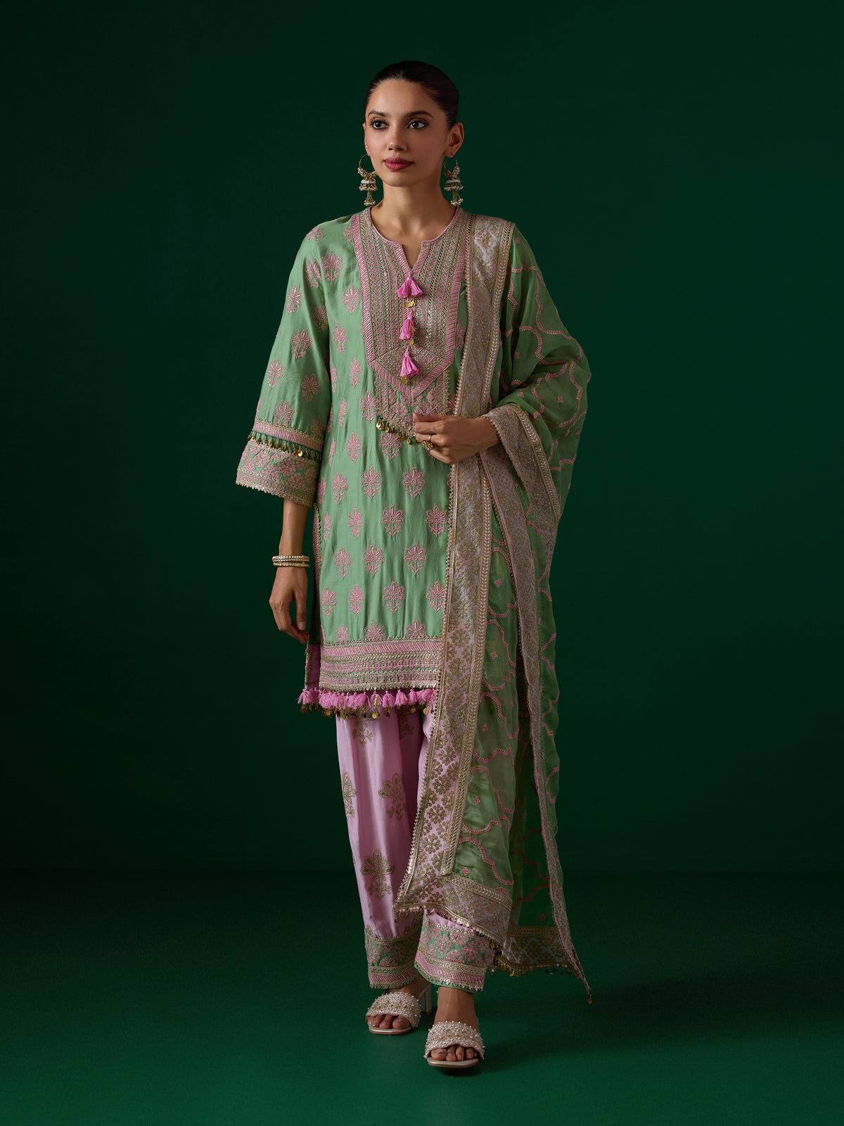 Lani Pima Satin Green Kurta Set