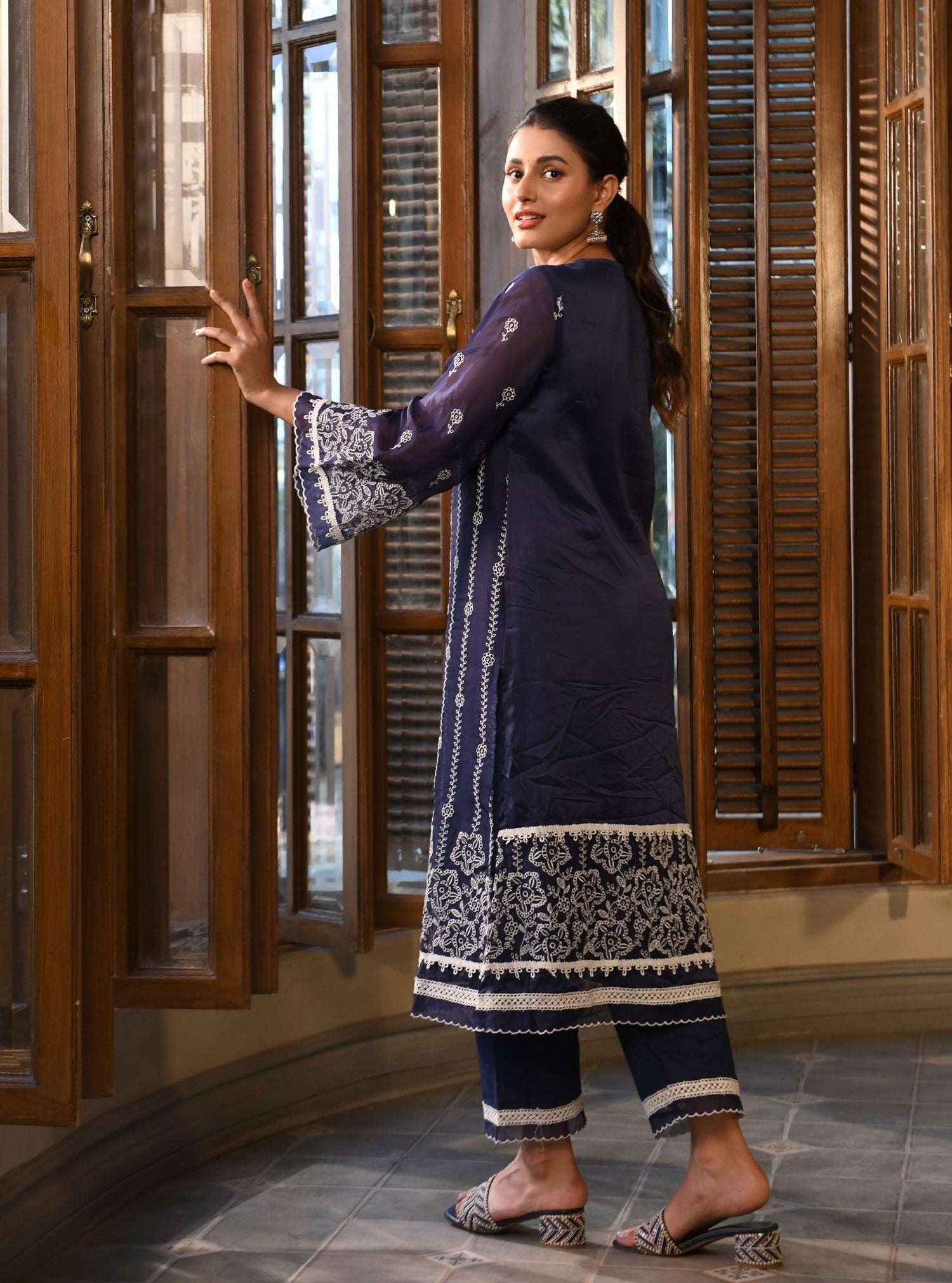 Mulmul Supima Cotton Perth Navy Kurta