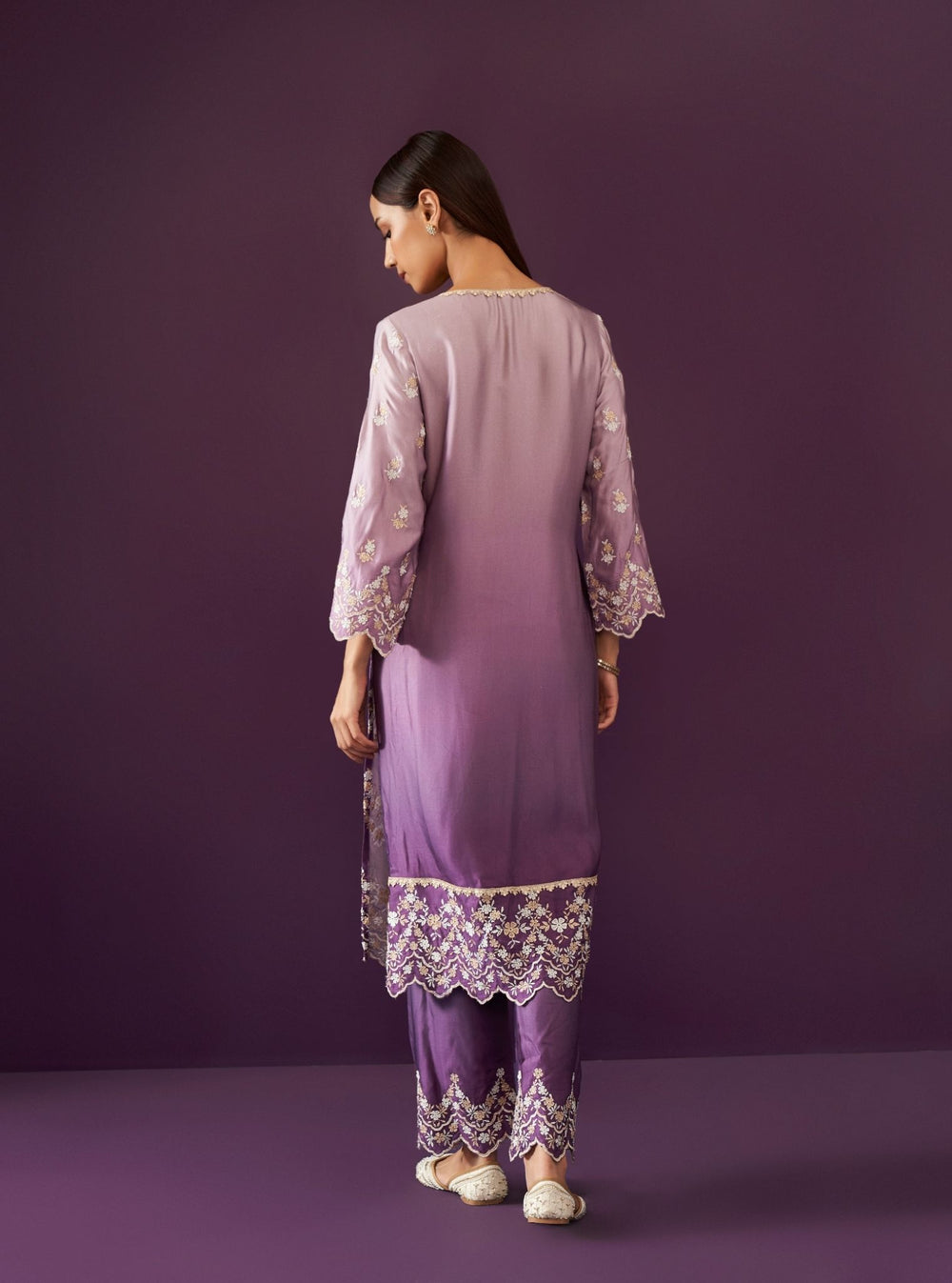 Husna Cupro Satin Ombre Purple With Husna Skirt