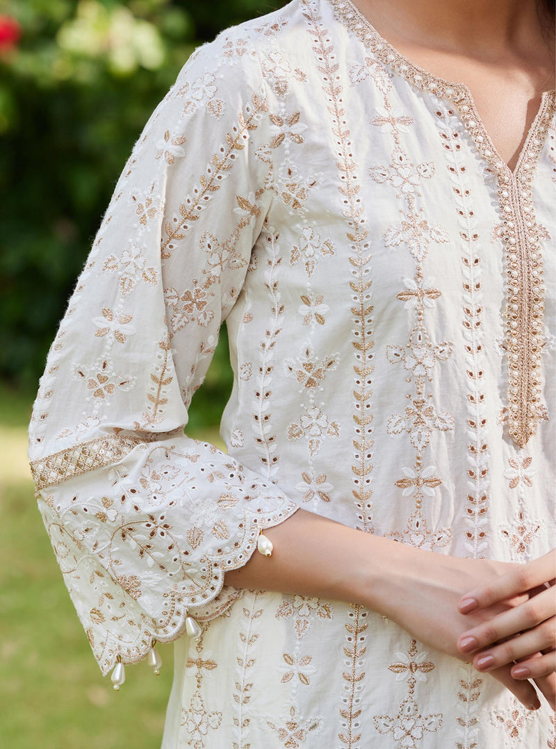 Mulmul Supima Cotton Denise Off White Kurta