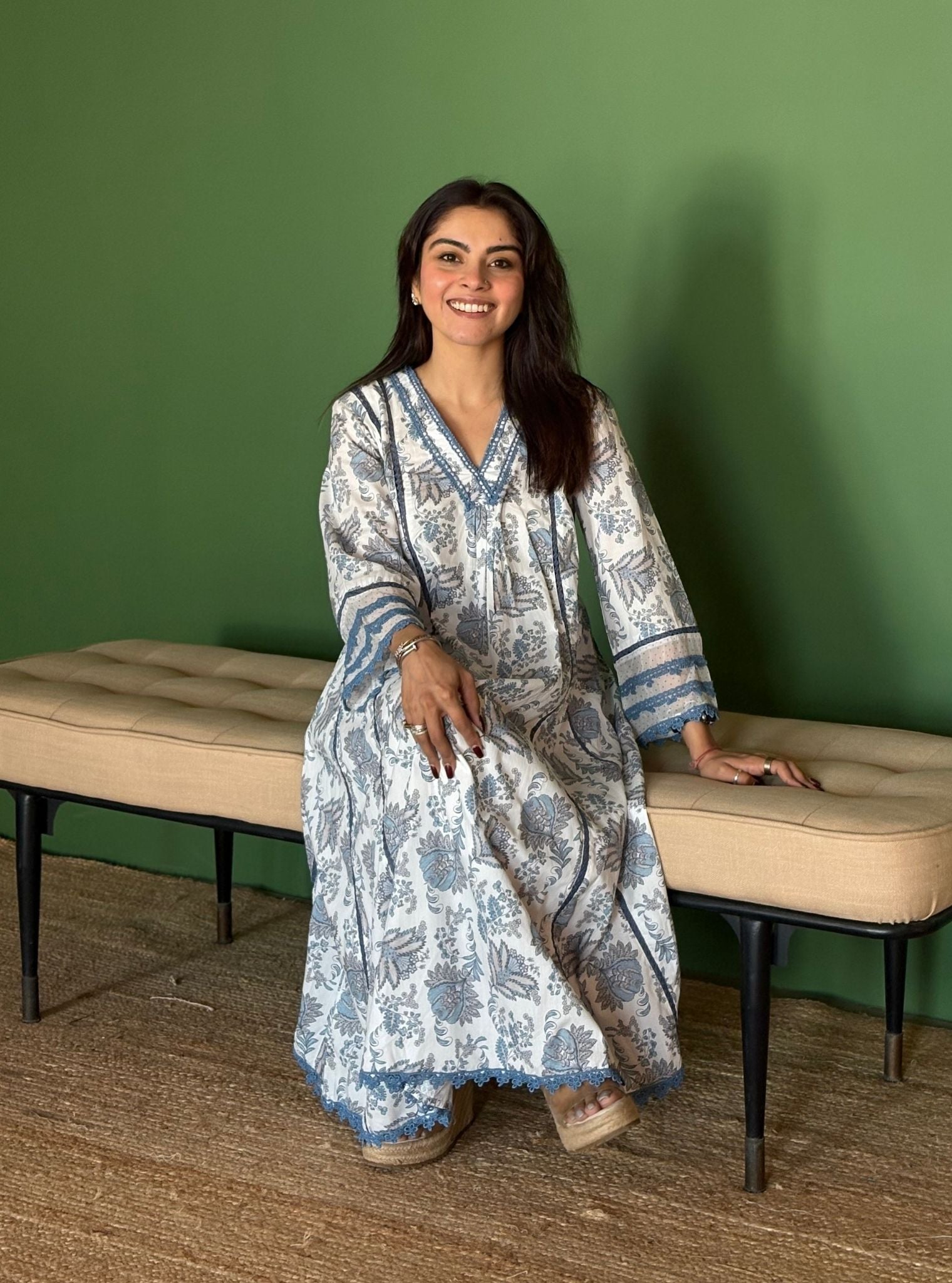 Bellamy Supima Cotton Printed Blue Kurta Set