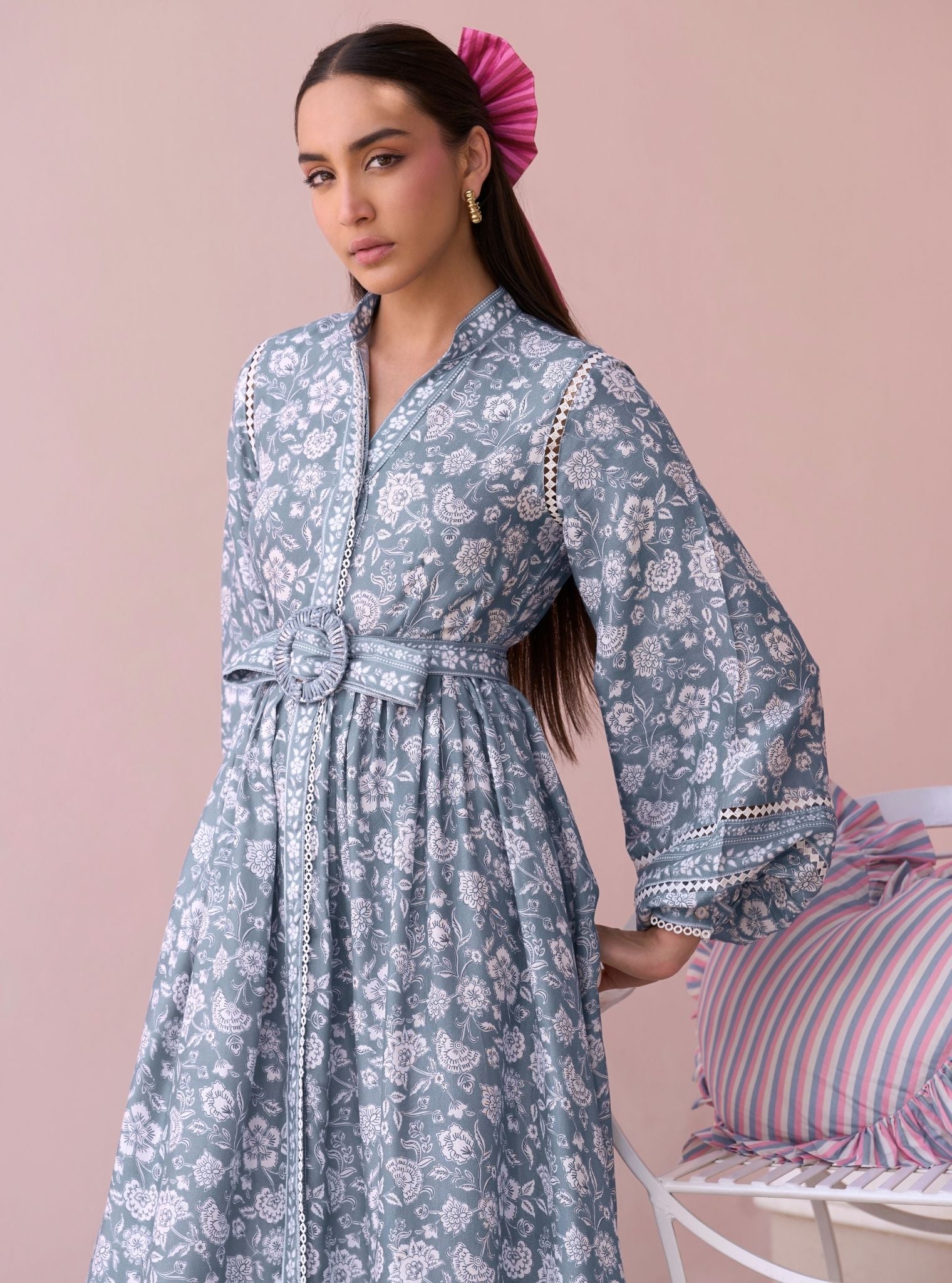 Selbourne Steel Blue Printed Lawn Dress Selbourne Steel Blue Printed Lawn Dress