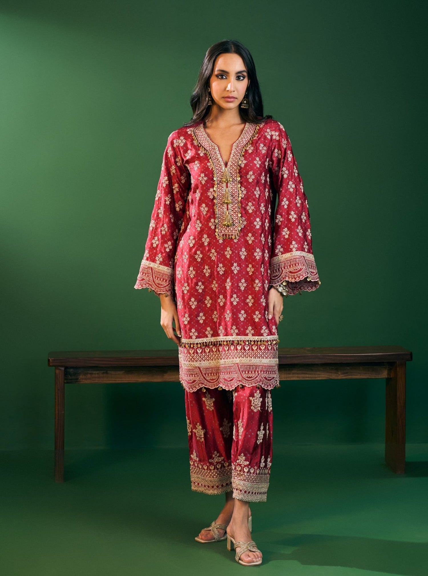 Osha Cupro Satin Red Kurta Set