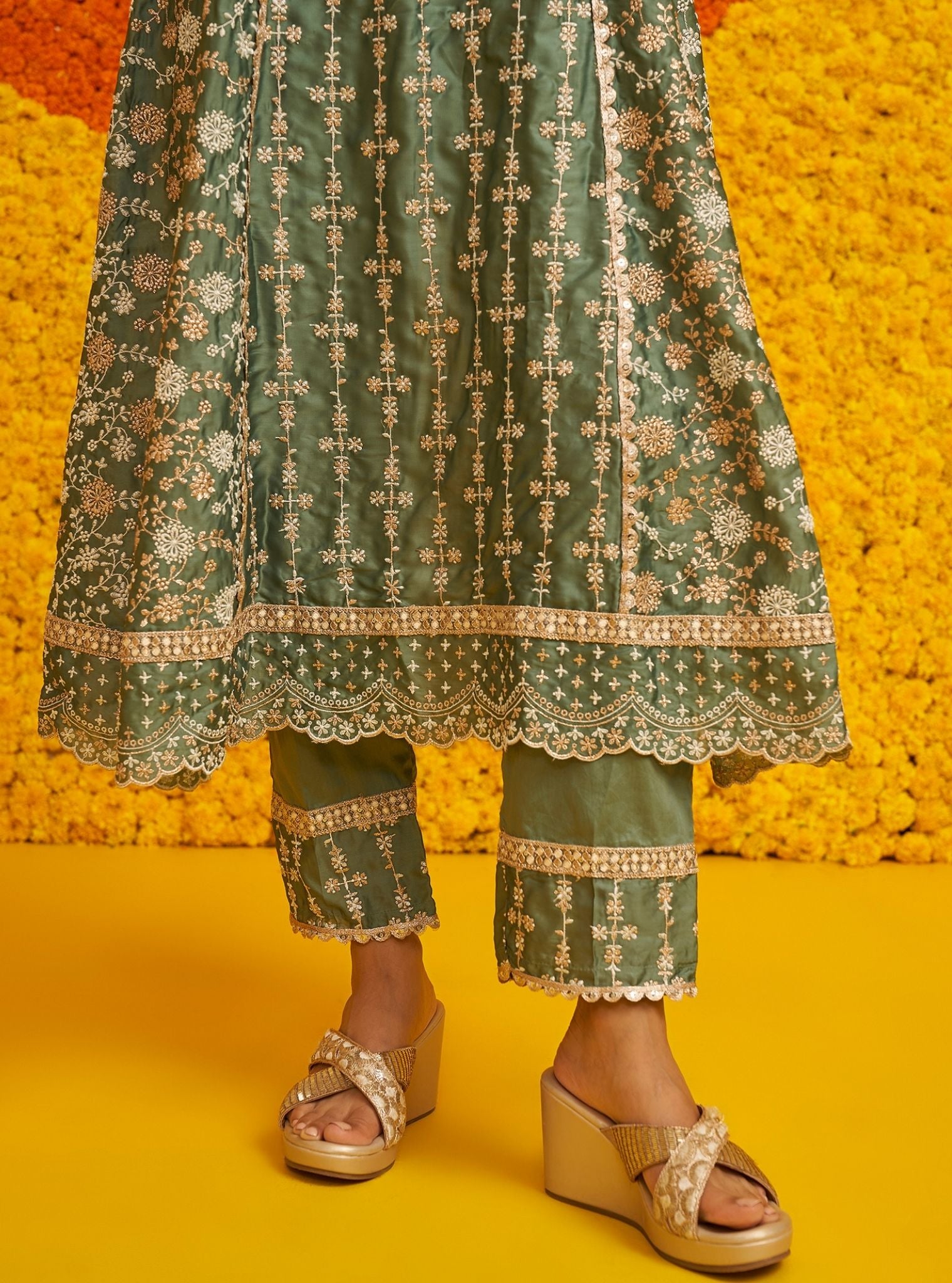 Saathiya Organza Satin Teal Blue Kurta
