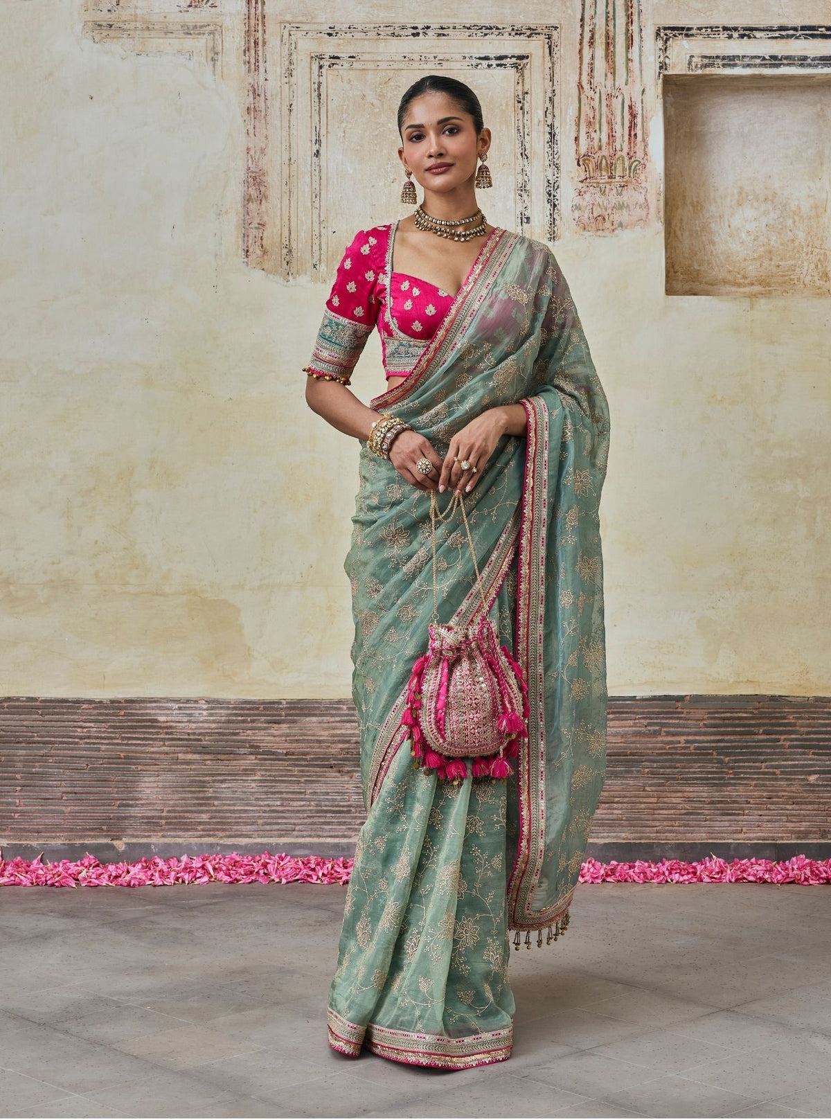 Parthi Lurex Organza Teal Blue Saree
