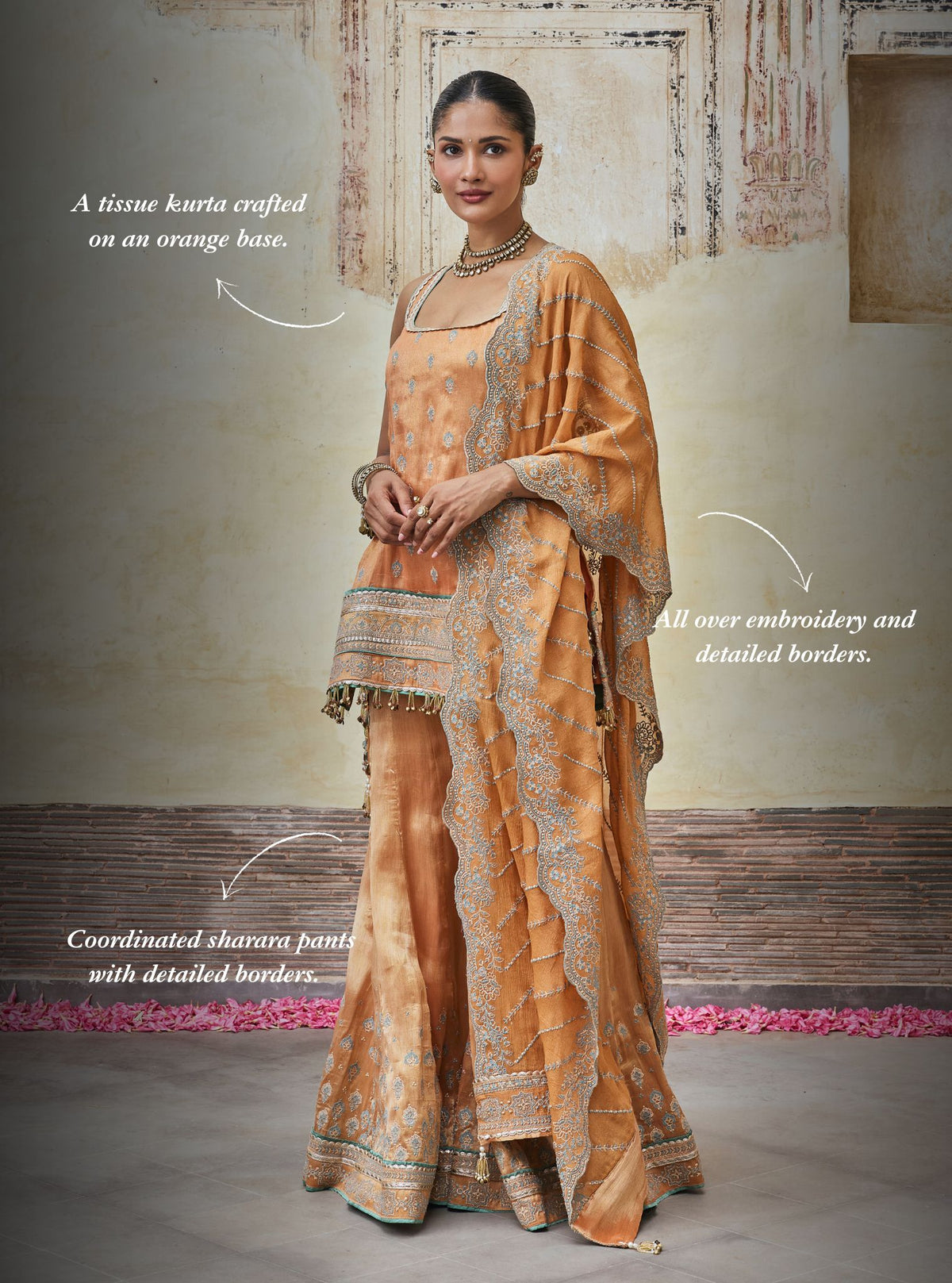 Jugal Bemberg Tissue Orange Kurta with Sharara