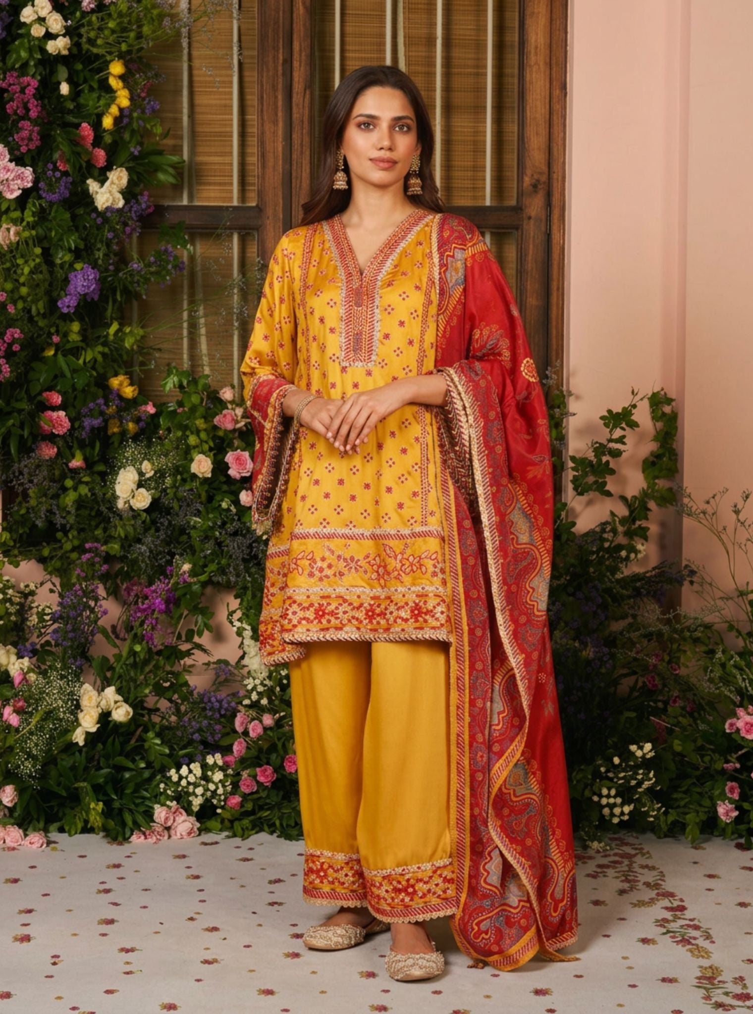 Hesi Cupro Satin Mustard Kurta Set