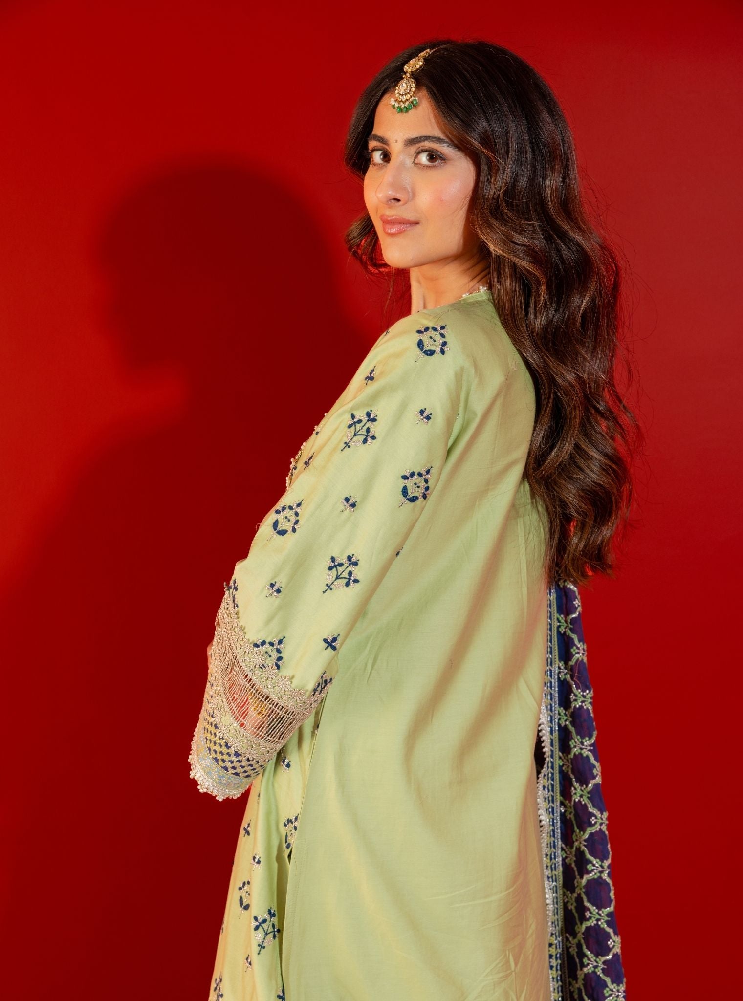 Mulmul Pima Satin Shagun Green Kurta With Mulmul Pima Satin Shagun Green Pant