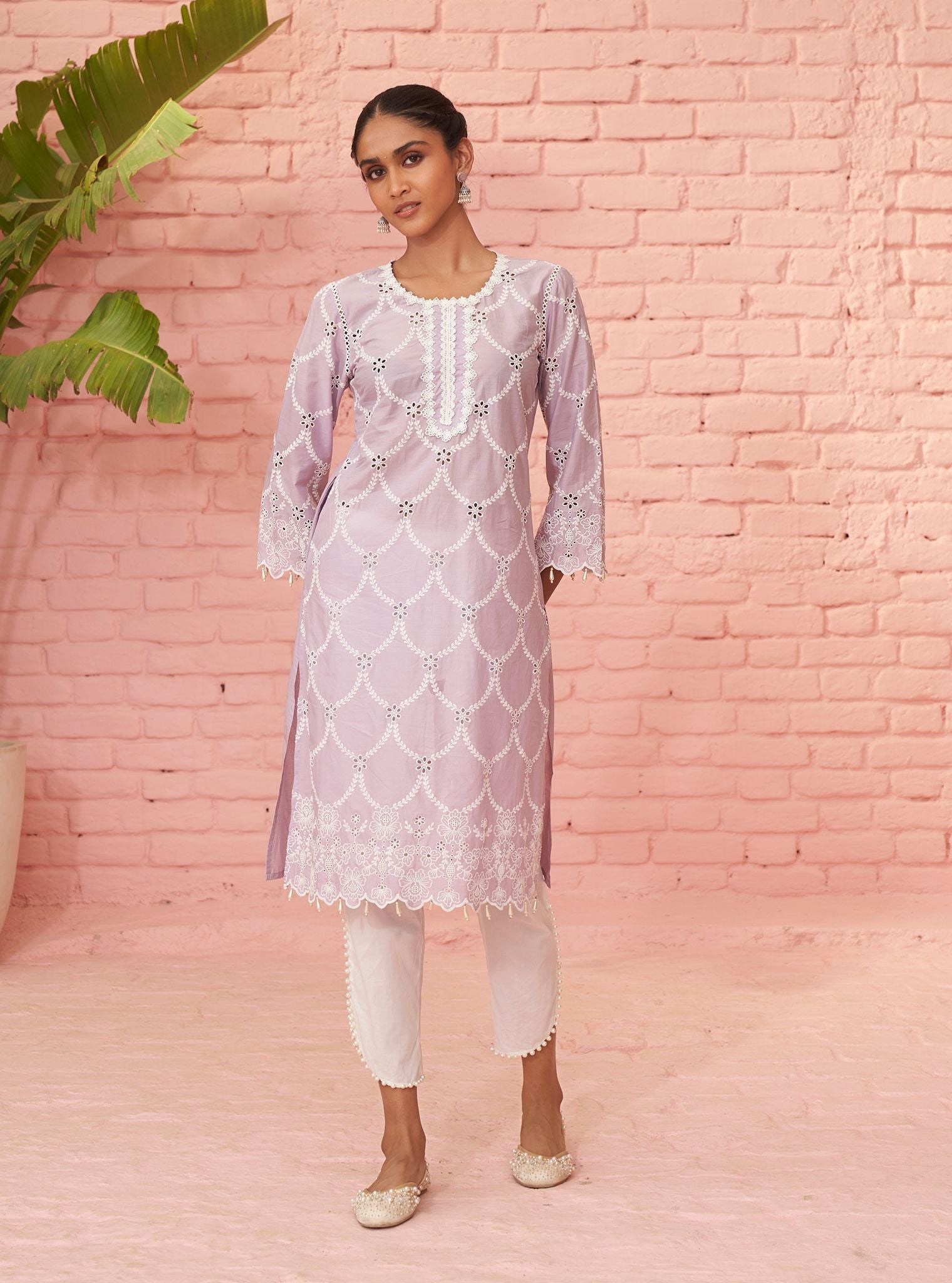 Mulmul Cotton Aashay Lilac Kurta