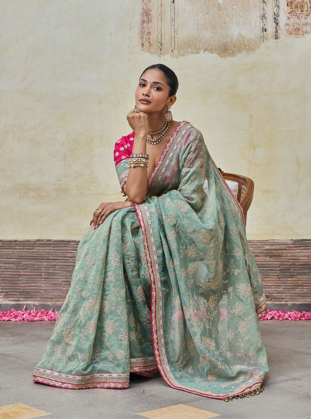 Parthi Lurex Organza Teal Blue Saree