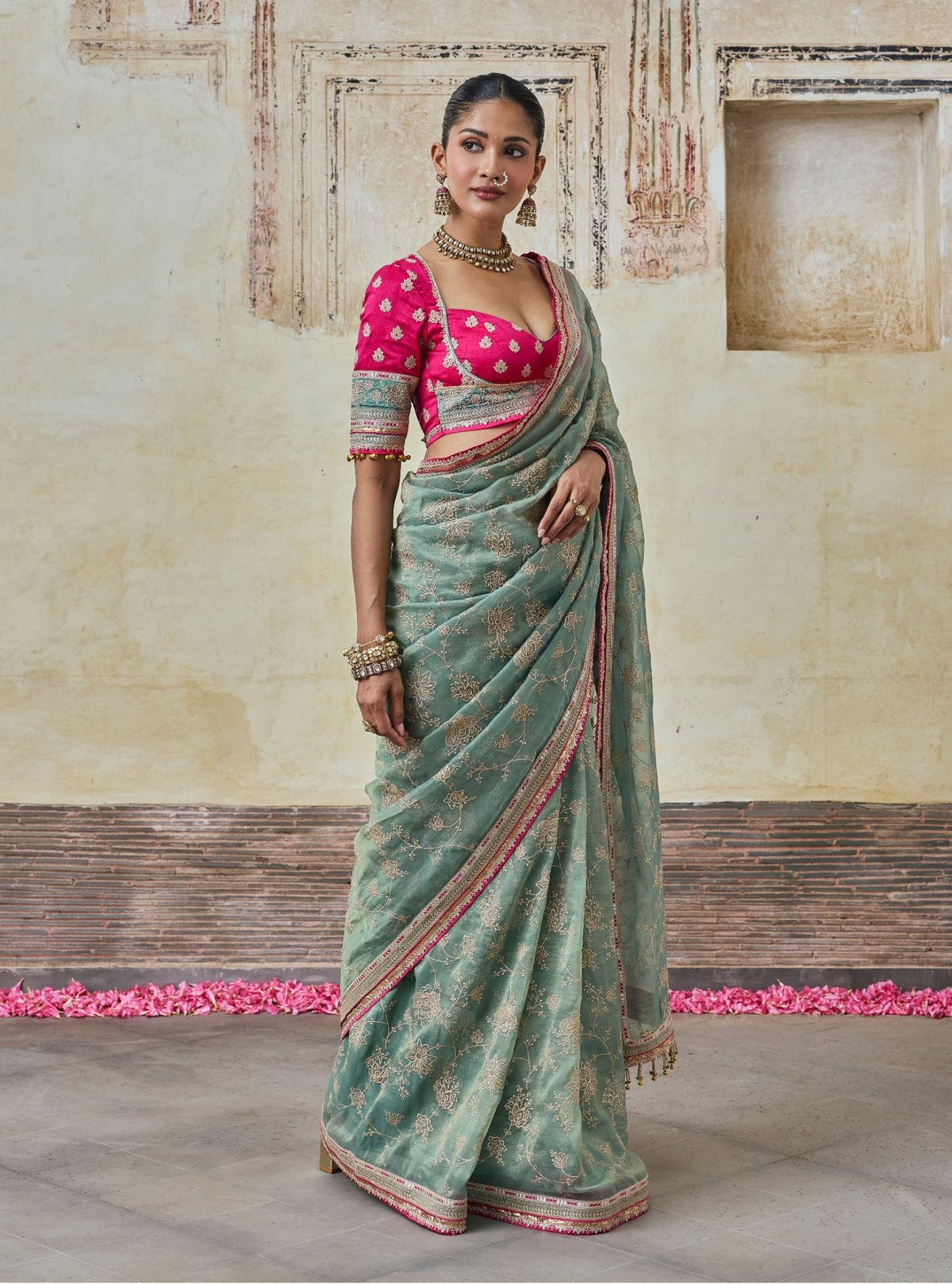 Parthi Lurex Organza Teal Blue Saree