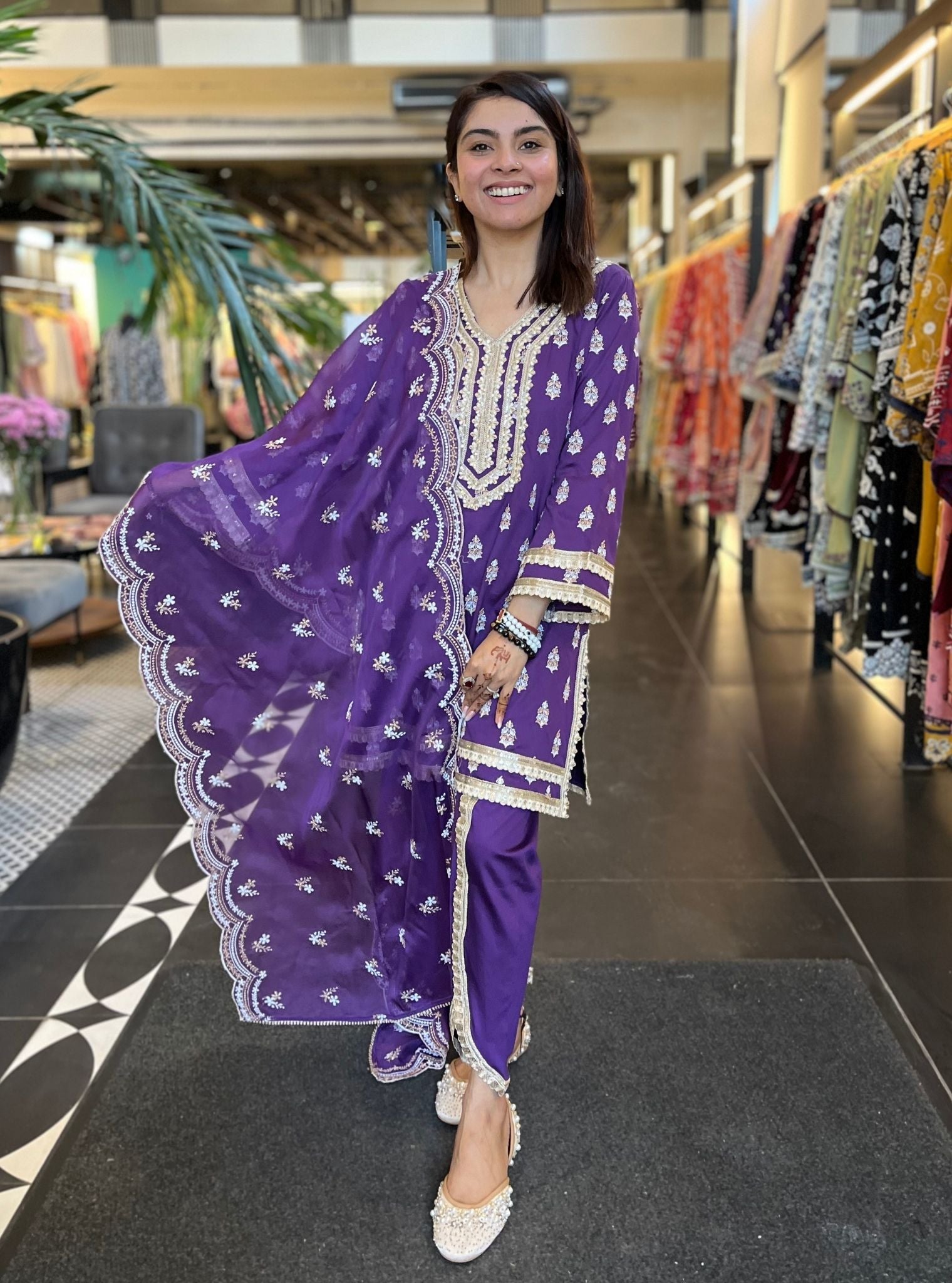 Mulmul Pima Sama Purple Kurta with Mulmul Pima Sama Purple Pant