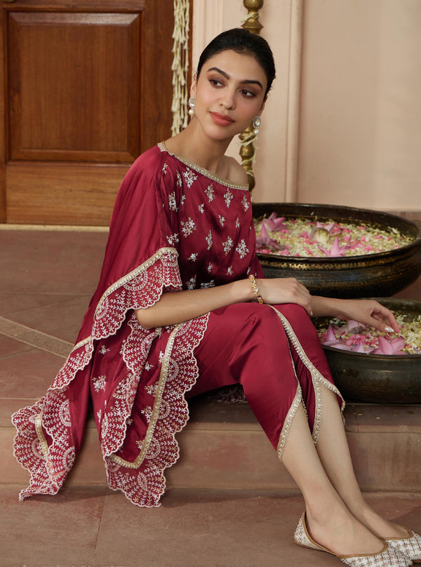 Kasuni Cupro Purple Kaftan with Dhoti Pant Set