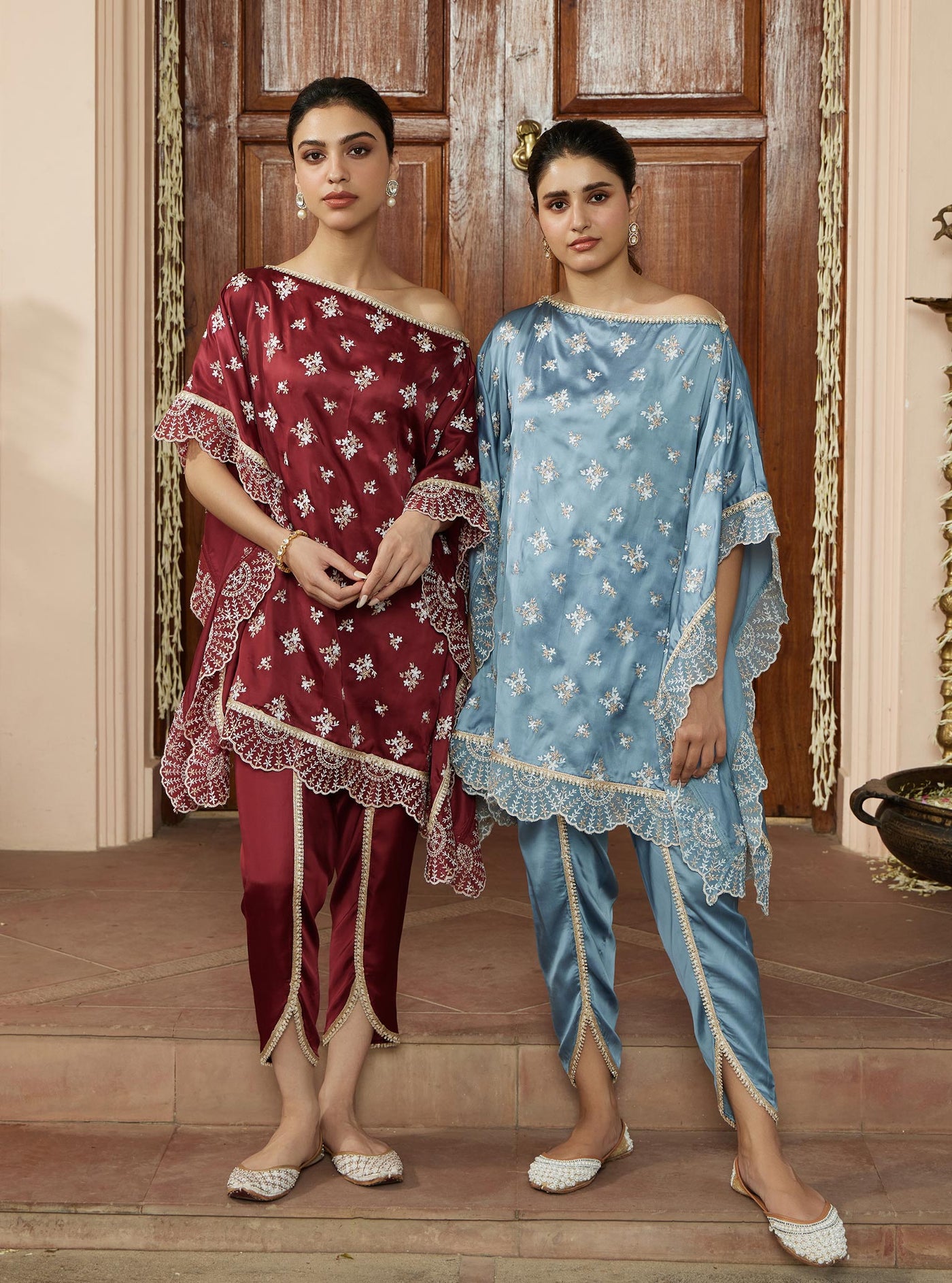 Kasuni Cupro Purple Kaftan with Dhoti Pant Set