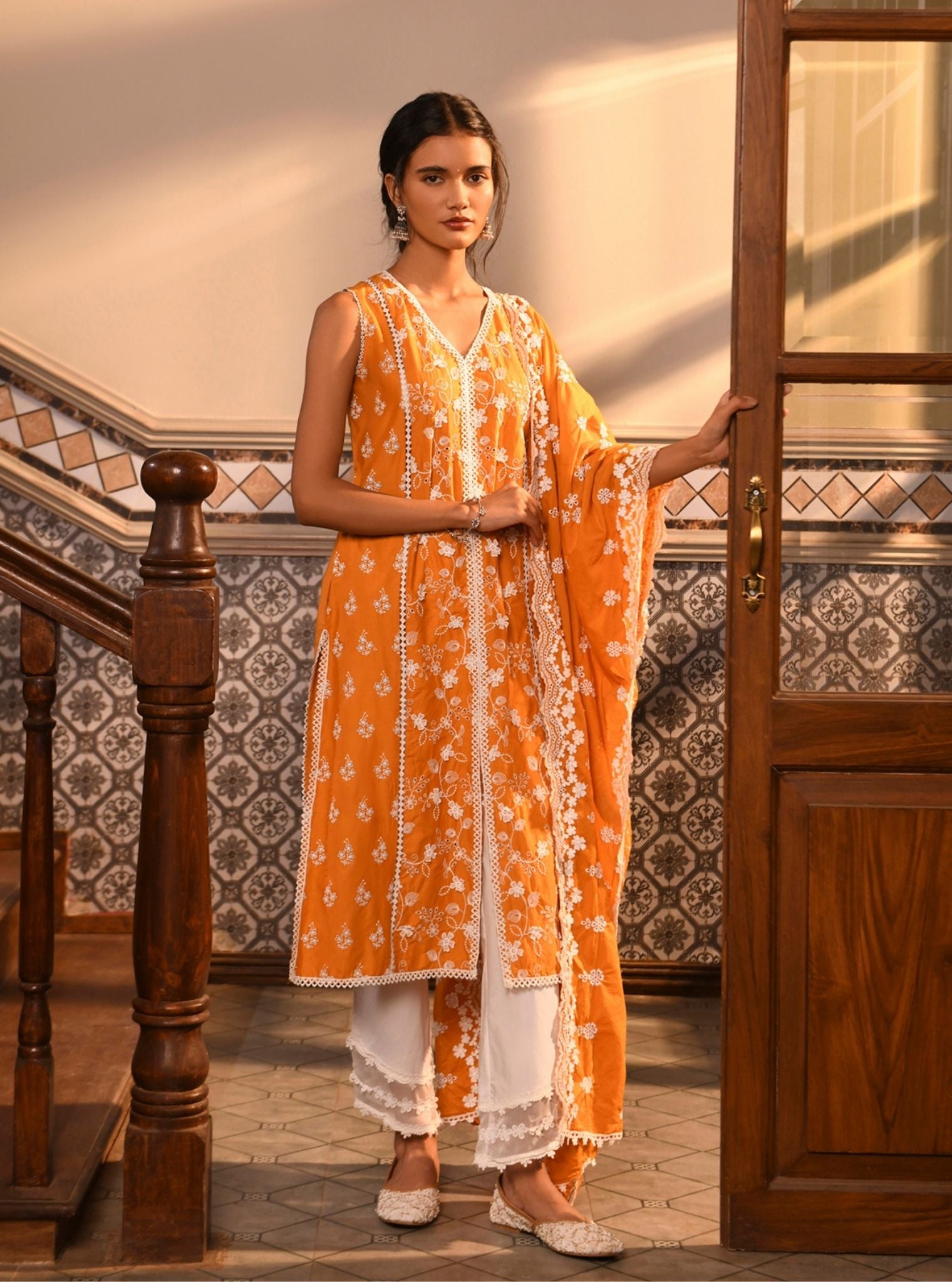 Mulmul Cotton Farrin Orange Dupatta