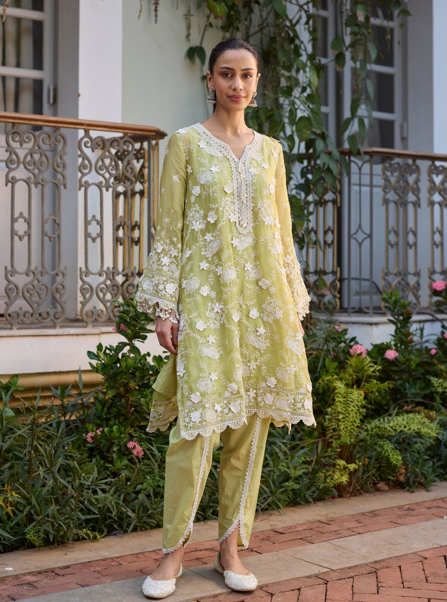 Vino Organza Lime Kurta Set