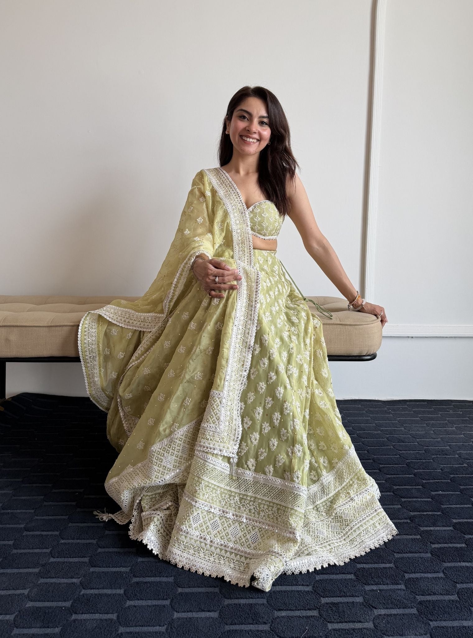 Kilol Organza Lime Lehenga Set
