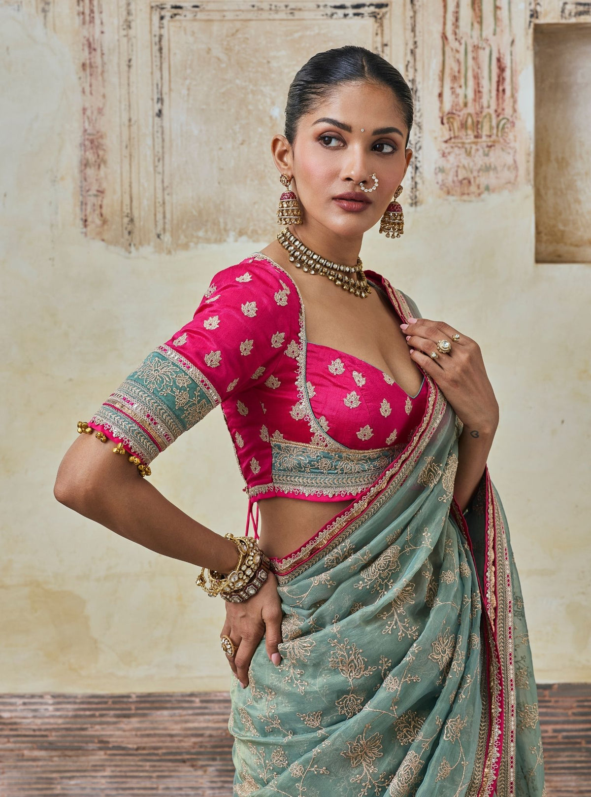 Parthi Lurex Organza Teal Blue Saree