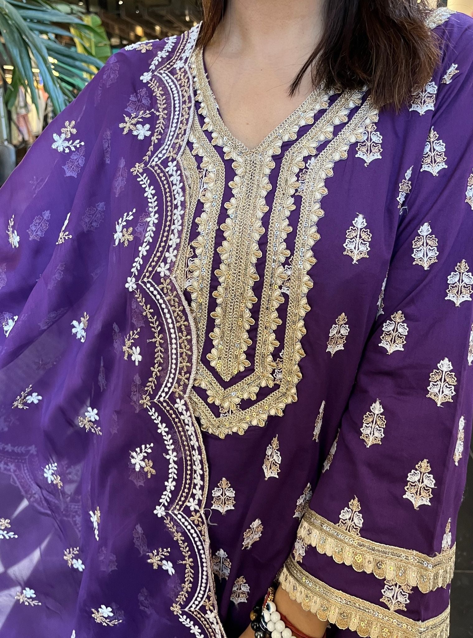 Mulmul Pima Sama Purple Kurta with Mulmul Pima Sama Purple Pant