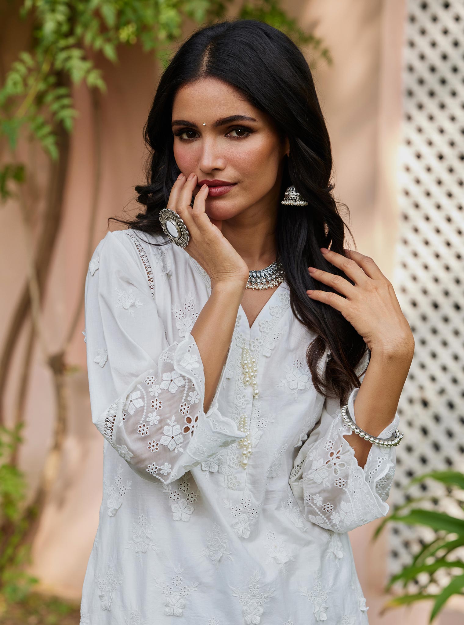 Mulmul Cotton Reeva Off White Kurta with Mulmul Cotton Reeva Off White Pant