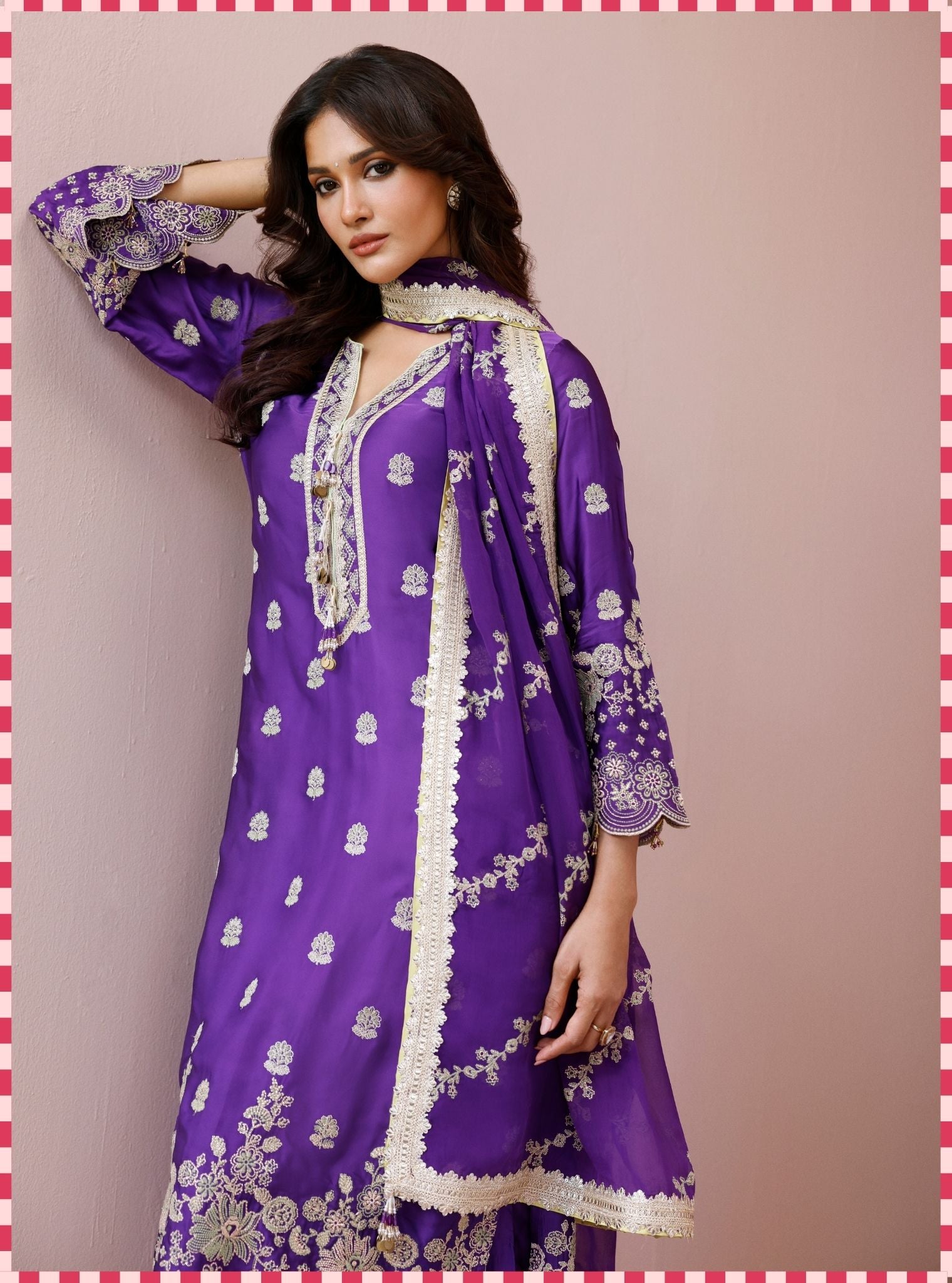 Laina Cupro Satin Purple Long Kurta Set