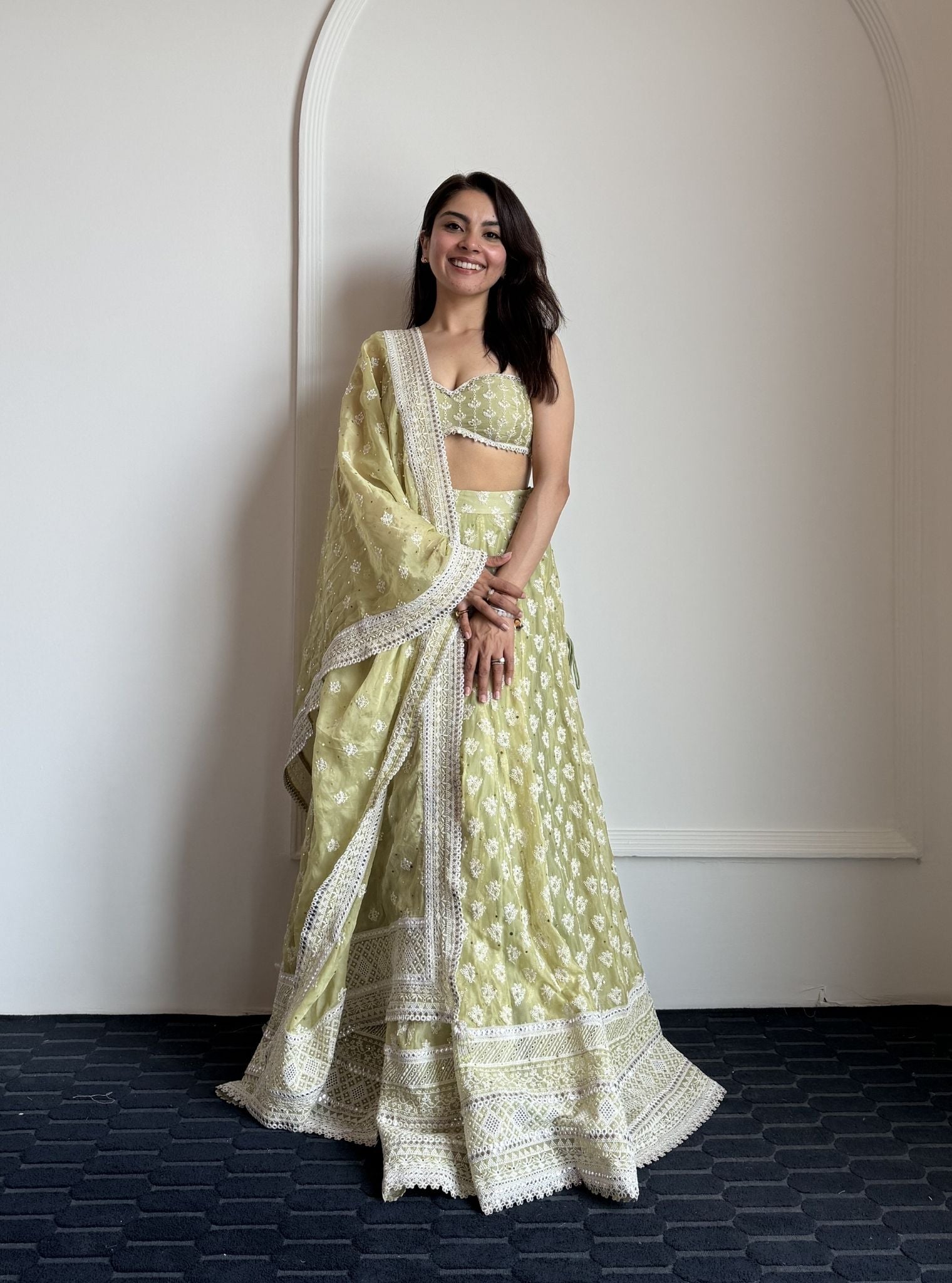 Kilol Organza Lime Lehenga Set