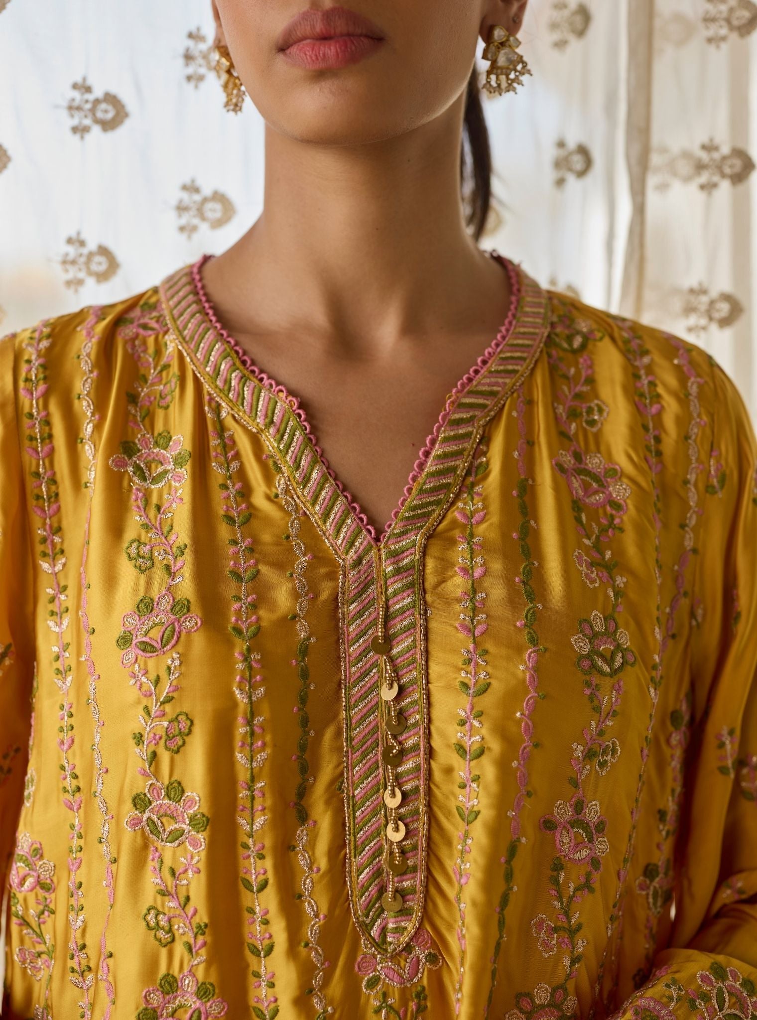 Pralika Bemberg Satin Mustard Kurta Set