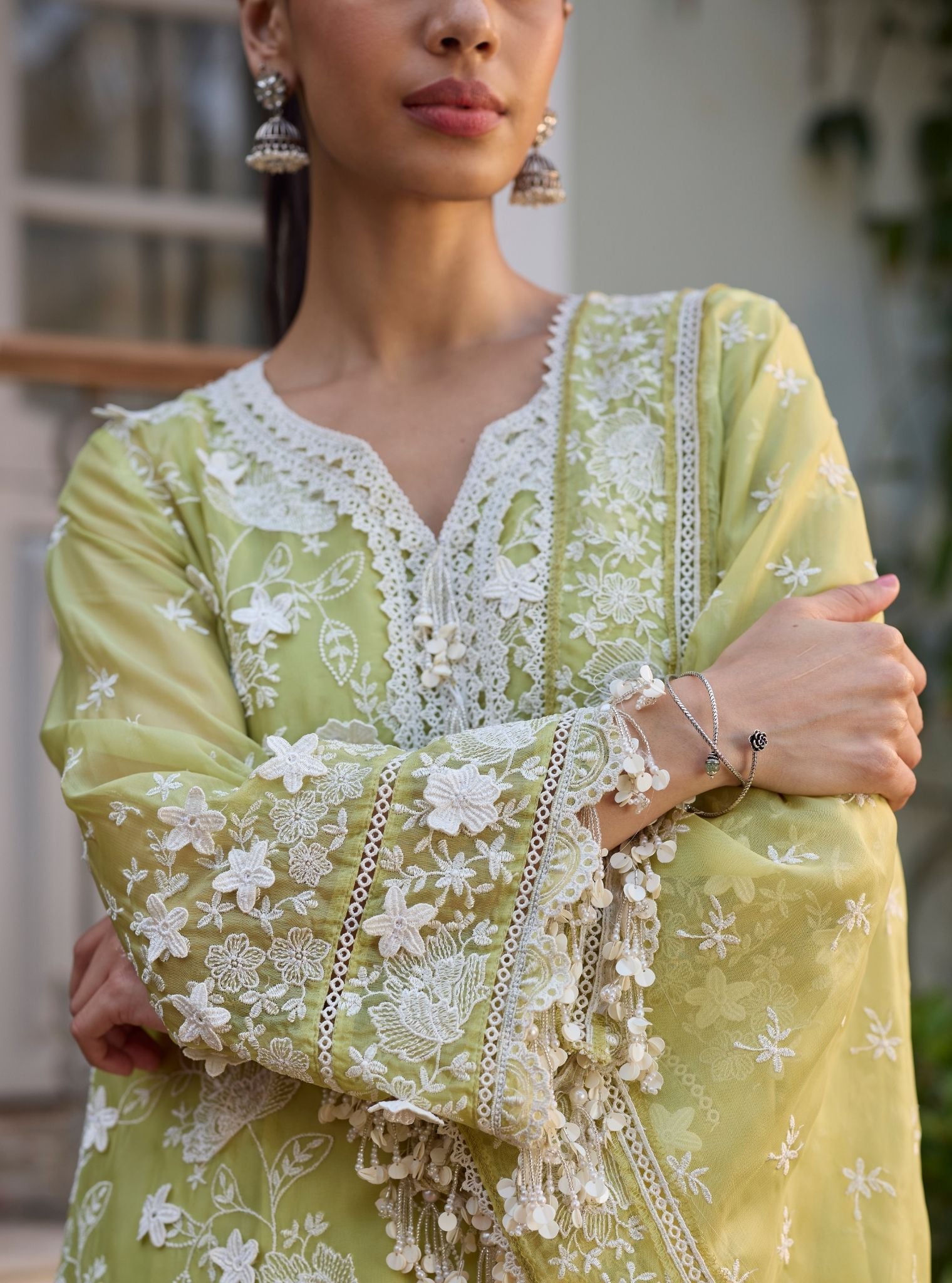 Vino Organza Lime Kurta Set
