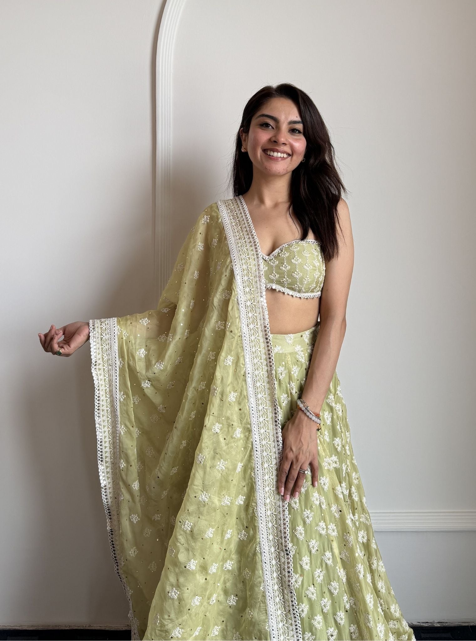 Kilol Organza Lime Lehenga Set