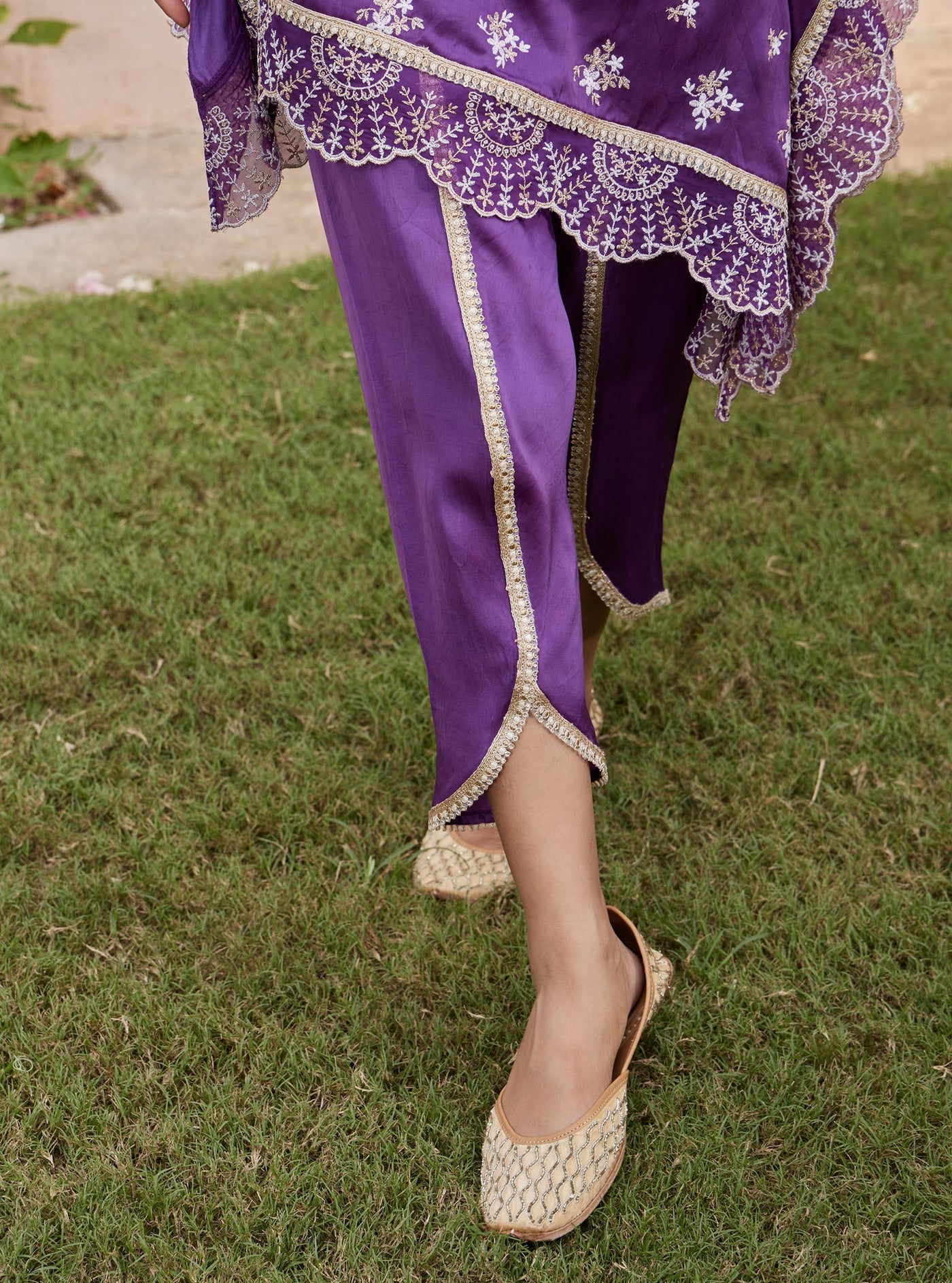 Kasuni Cupro Wine Kaftan with Dhoti Pant Set