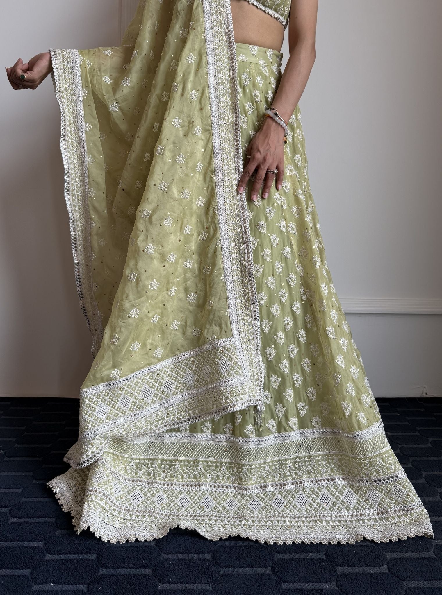 Kilol Organza Lime Lehenga Set