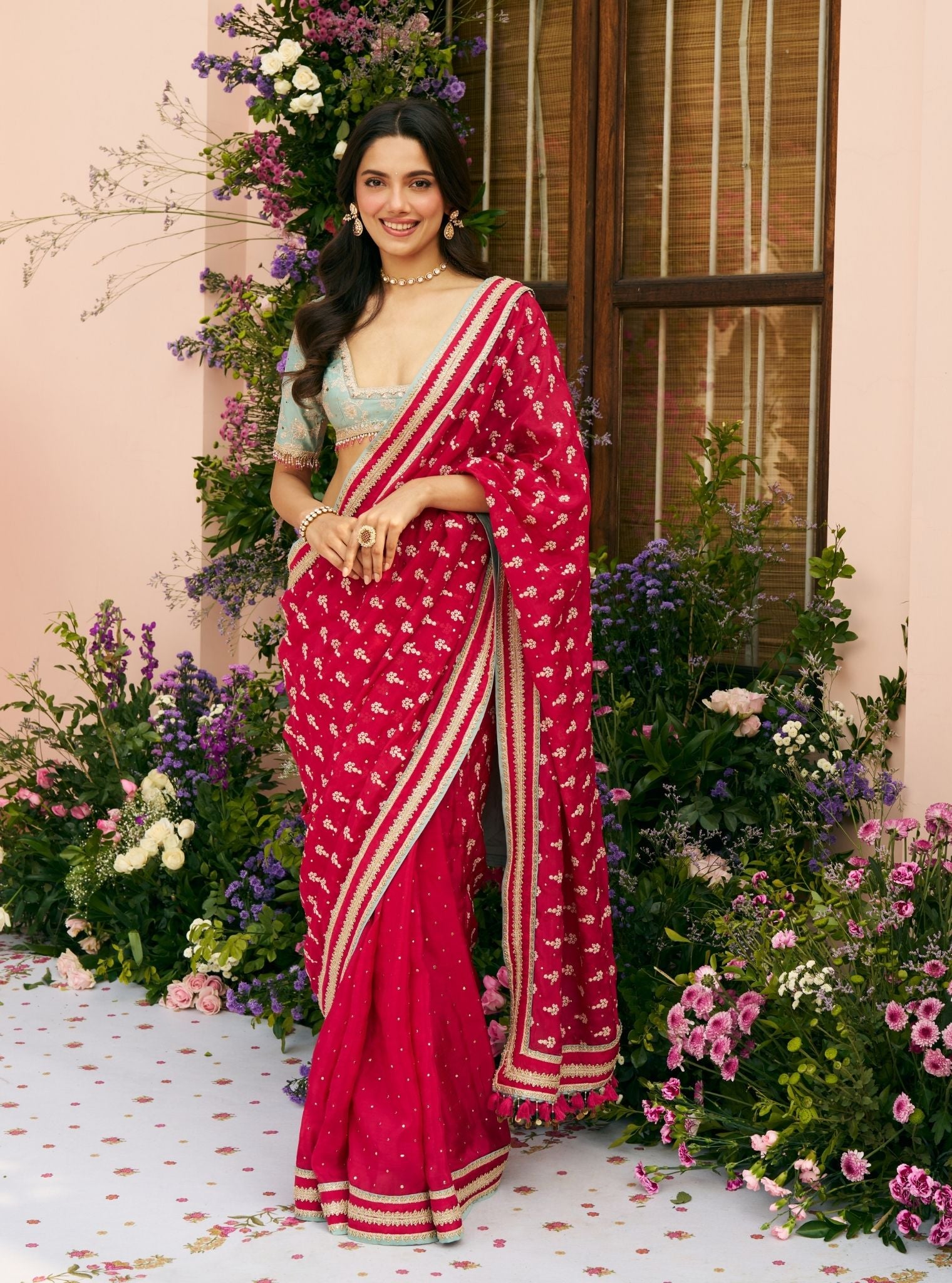 Jogan Glass Organza Baby Pink Saree